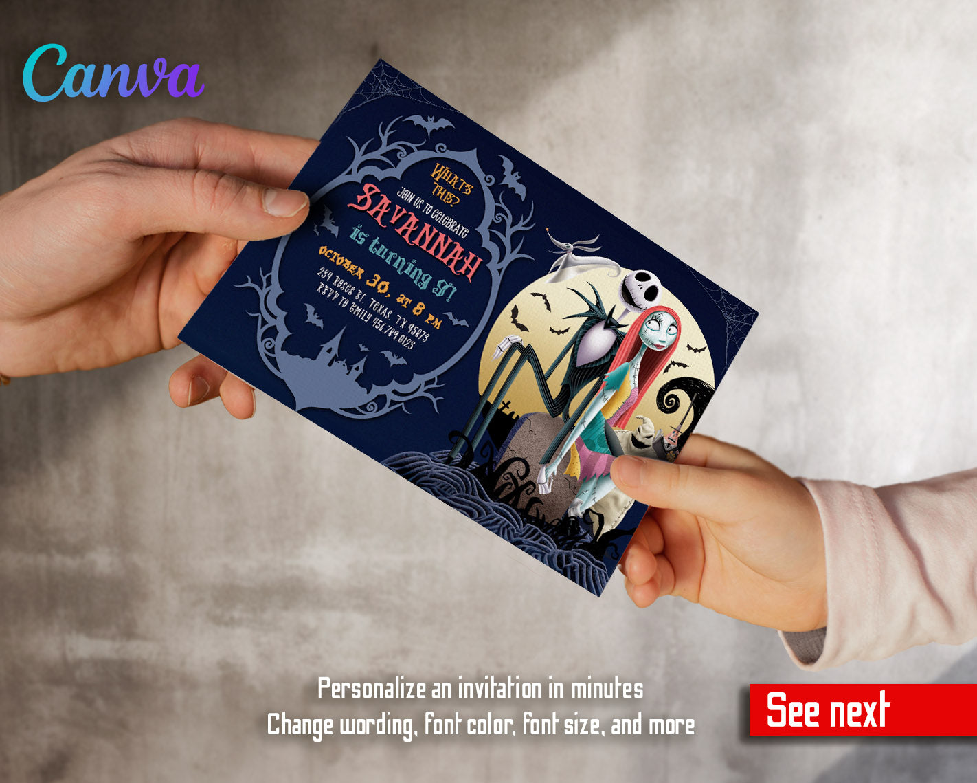 The Nightmare Before Christmas Halloween customizable invitation template | Share or Print | | AI550