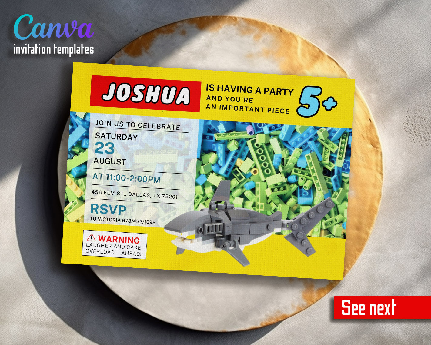Lego Shark Jaws customizable invitation template | Share or Print | | NM384