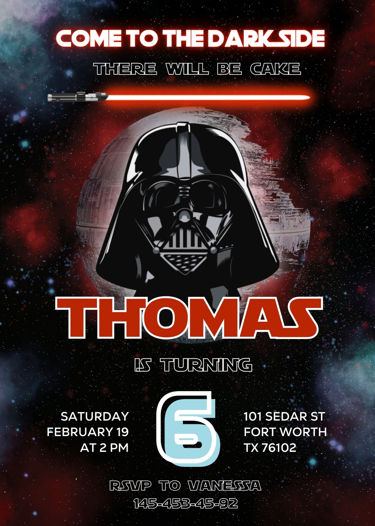 Star Wars Darth Vader customizable invitation template | Share or Print | boy | BC987