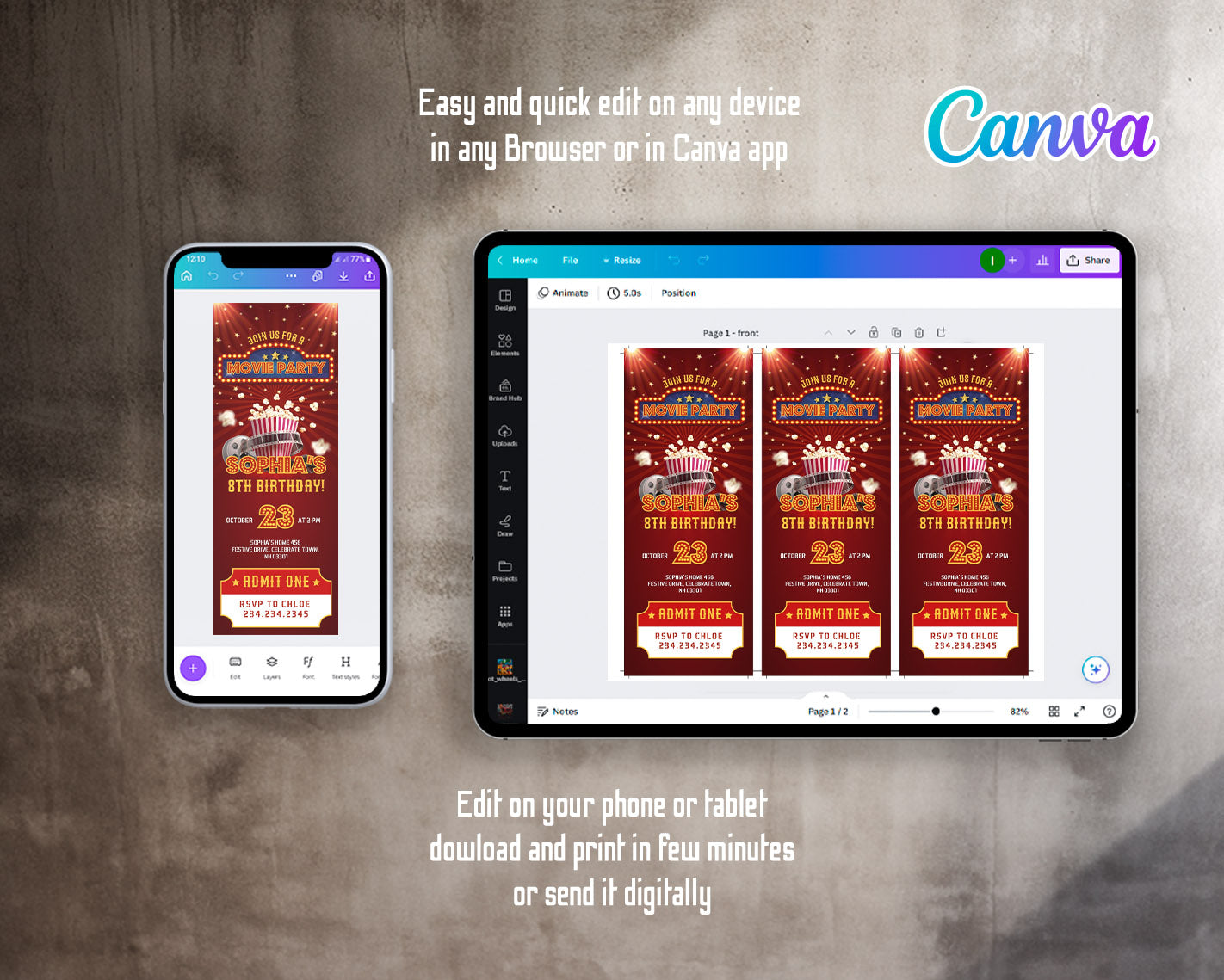 Movie Cinema Party customizable invitation template | Share or Print | | JQ129