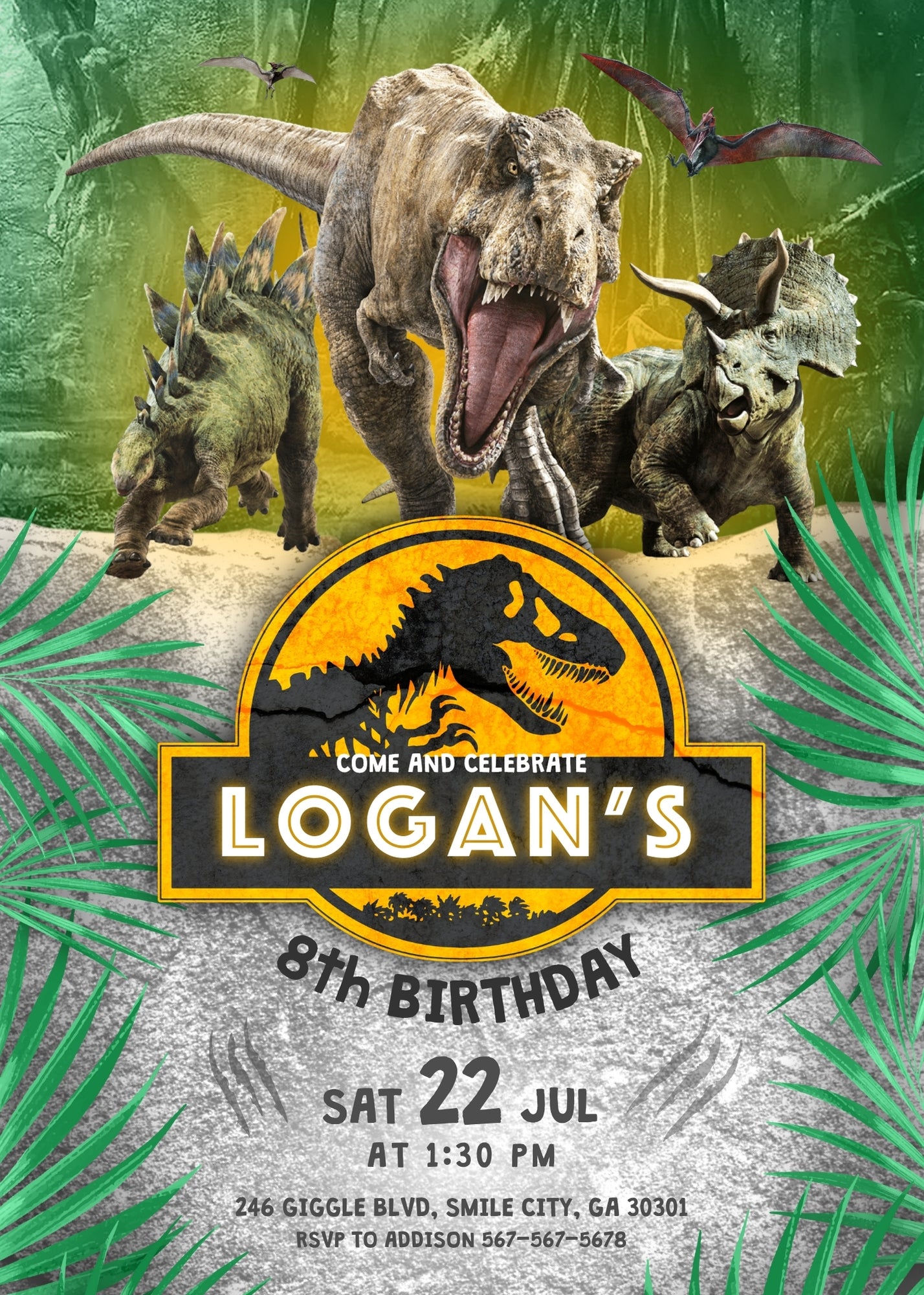 Jurassic Park Dinosaur customizable invitation template | Share or Print | | VJ870