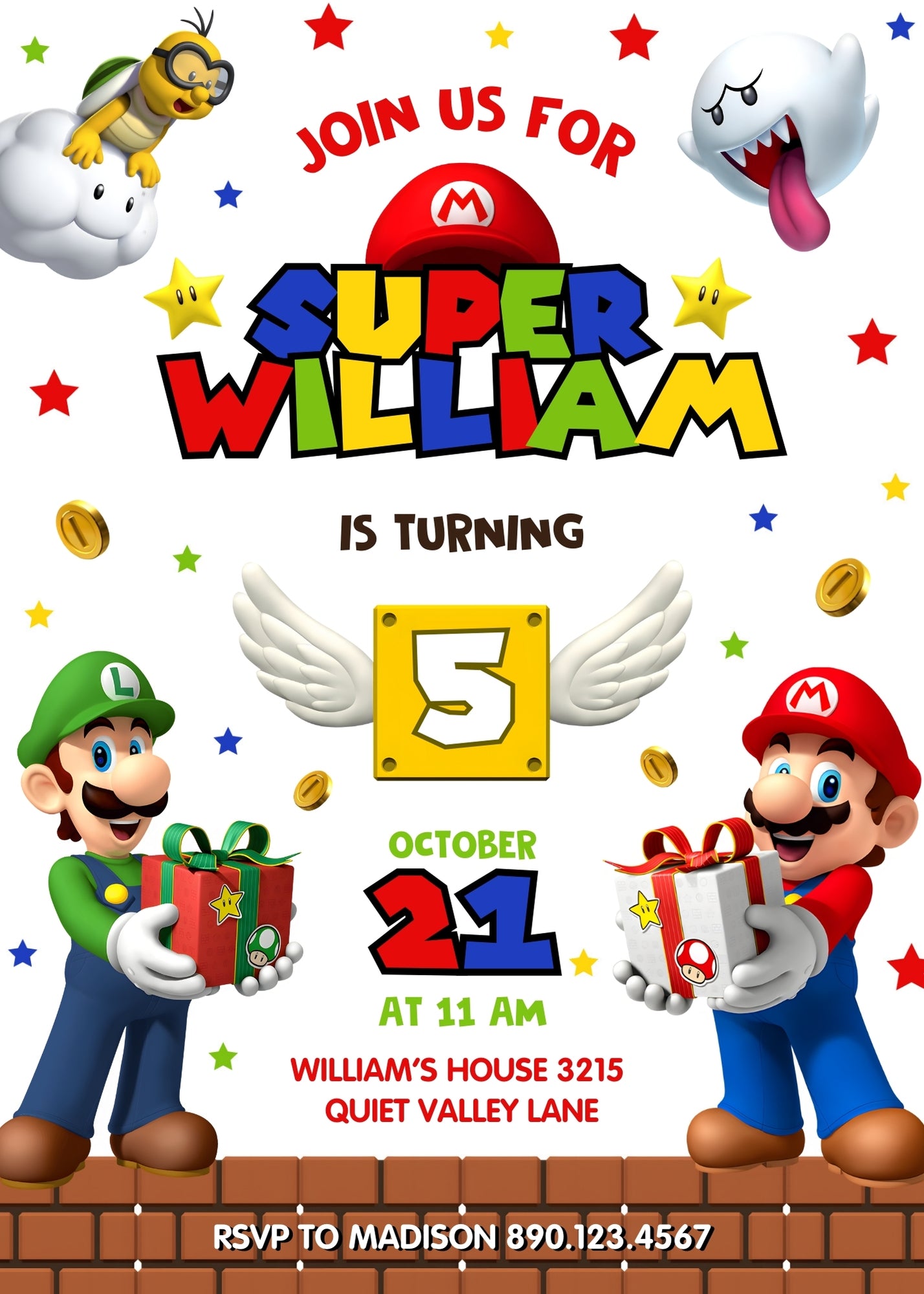 Super Mario Bros customizable invitation template | Share or Print | | IU813