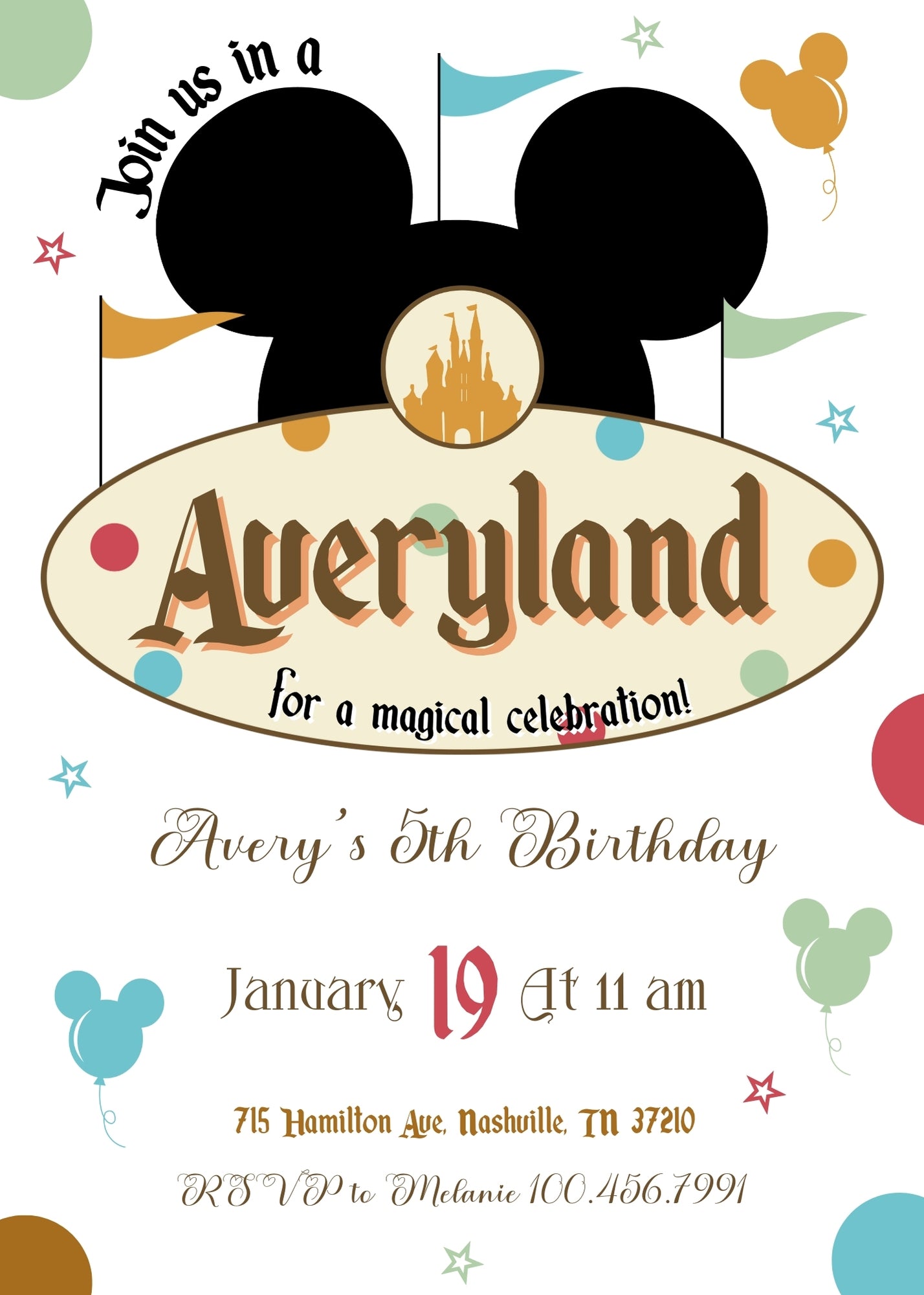 Disneyland customizable invitation template | Share or Print | girl | VM125
