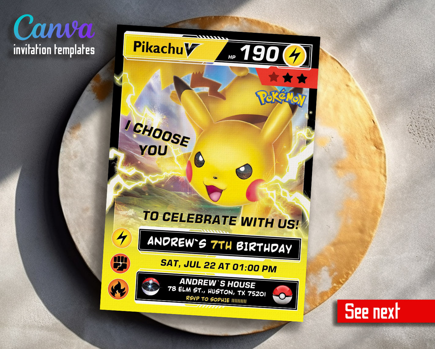 Pokemon Pikachu customizable invitation template | Share or Print | | KA483