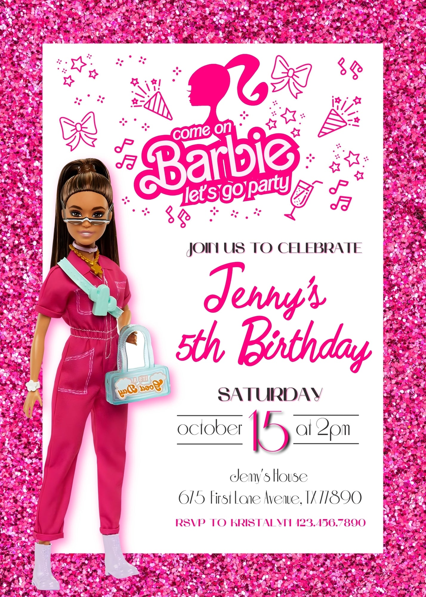 Barbie Pink customizable invitation template | Share or Print | girl | MJ118