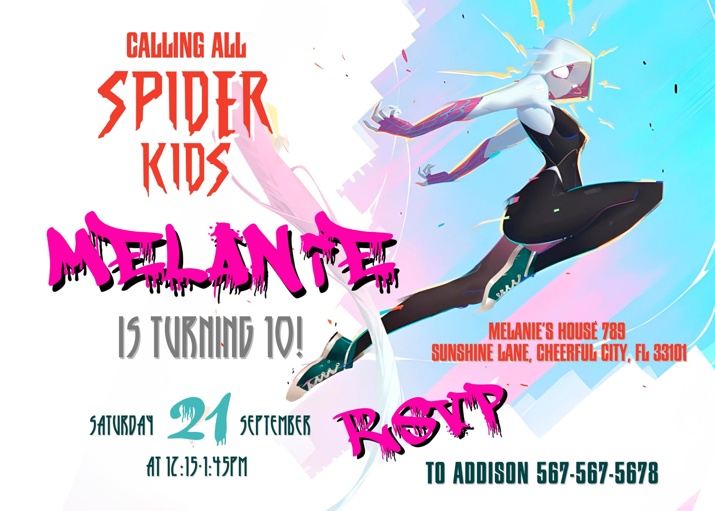 Spider Gwen Ghost Spidey customizable invitation template | Share or Print | girl | SF118