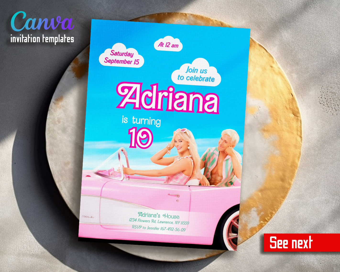 Barbie Pink customizable invitation template | Share or Print | girl | GF806