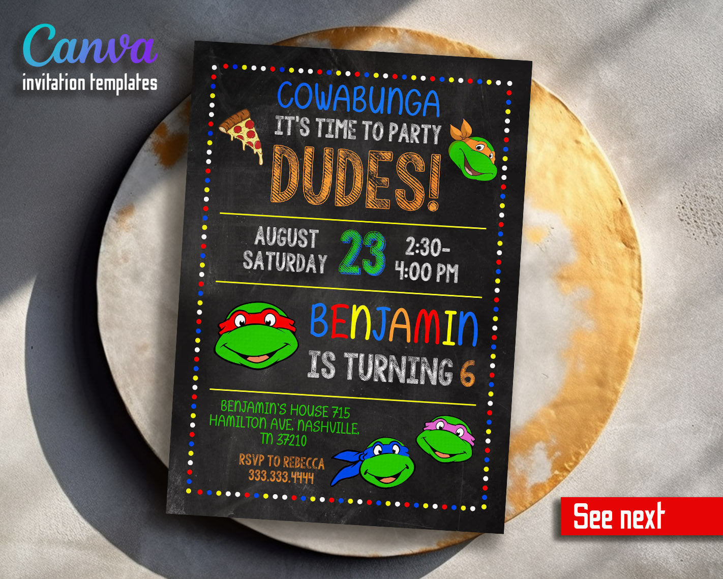 Teenage Mutant Ninja Turtles customizable invitation template | Share or Print | boy | HZ598