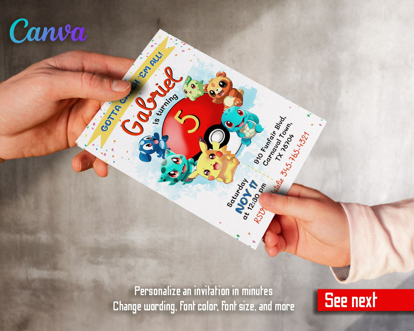 Pokemon Pikachu customizable invitation template | Share or Print | | OA306