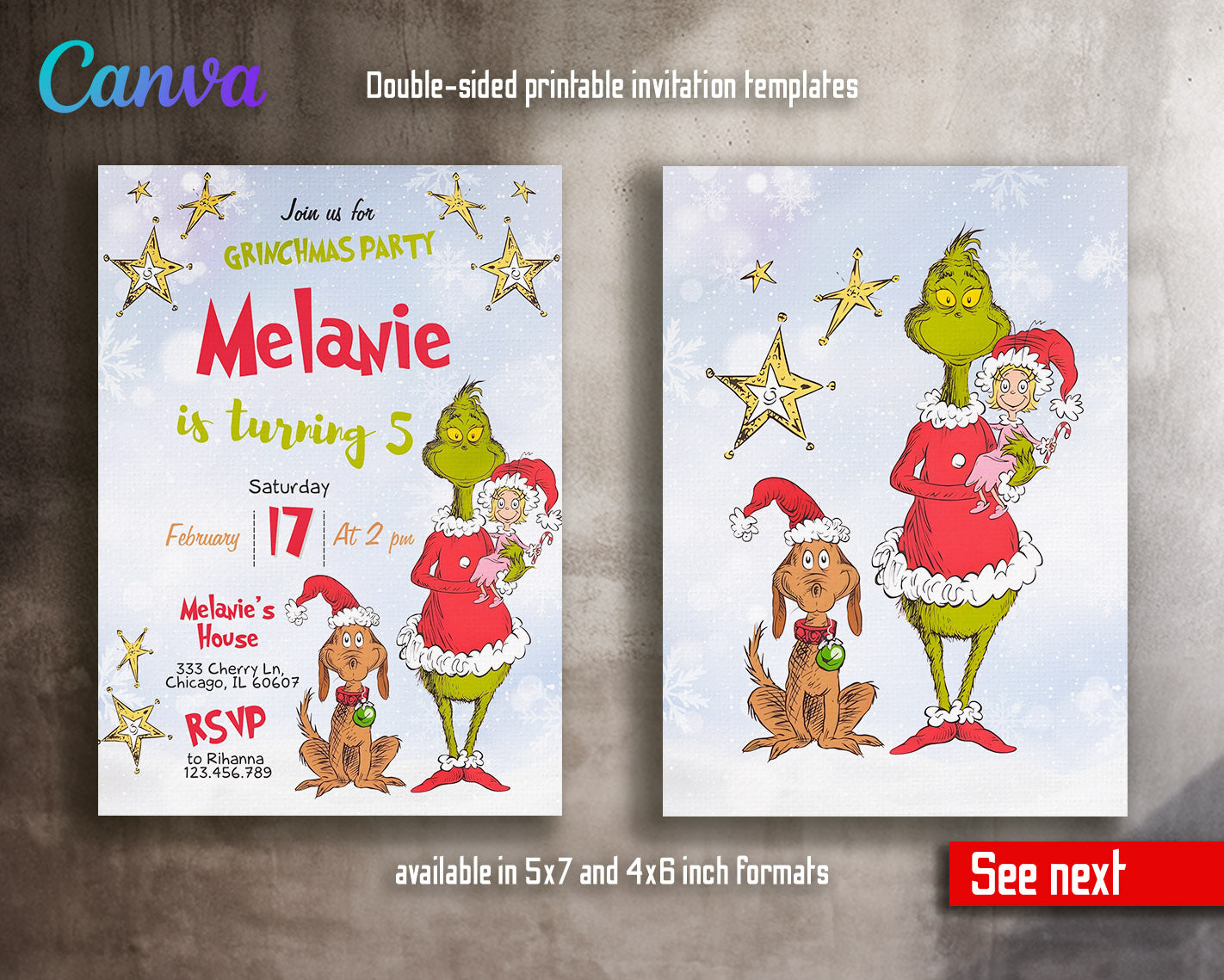 The Grinch Merry Grinchmas customizable invitation template | Share or Print | | WB505