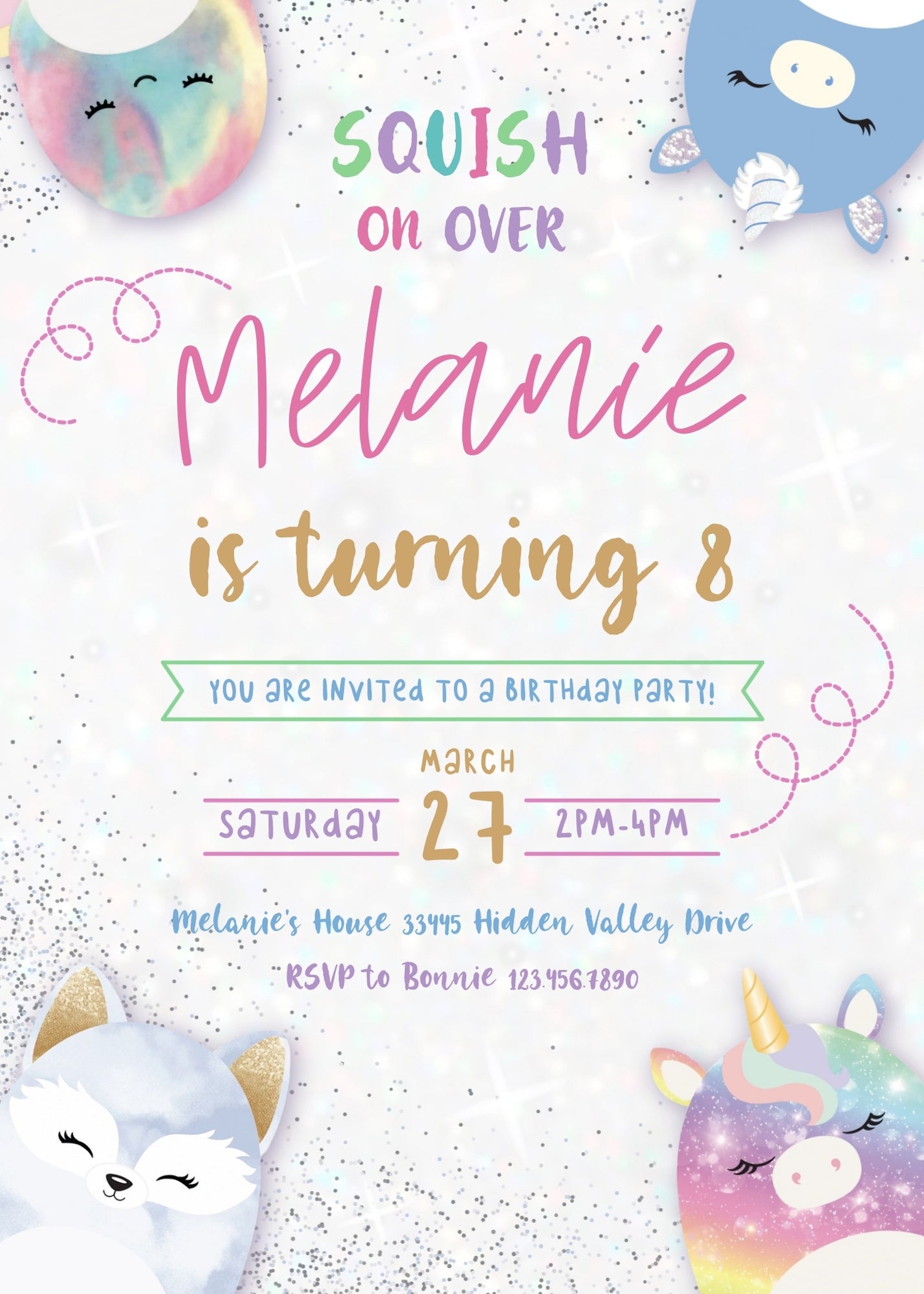 Squishmallows customizable invitation template | Share or Print | | ZV153