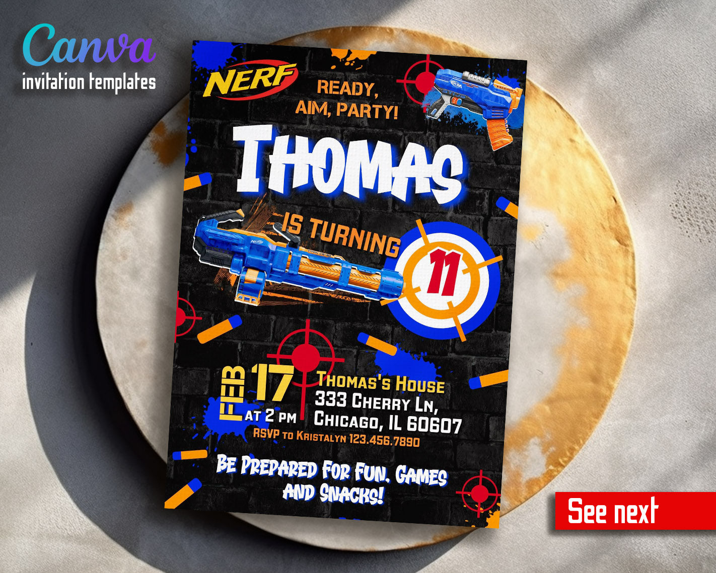 NERF Dart Wars customizable invitation template | Share or Print | boy | UY176