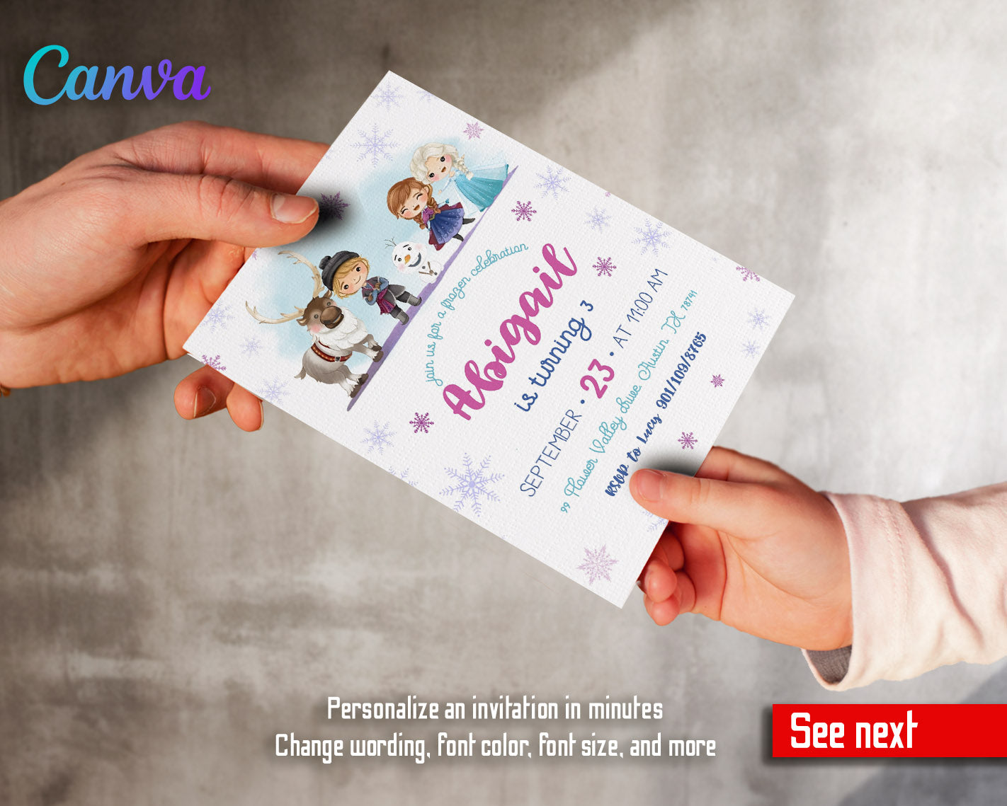 Frozen Elsa customizable invitation template | Share or Print | girl | FF371