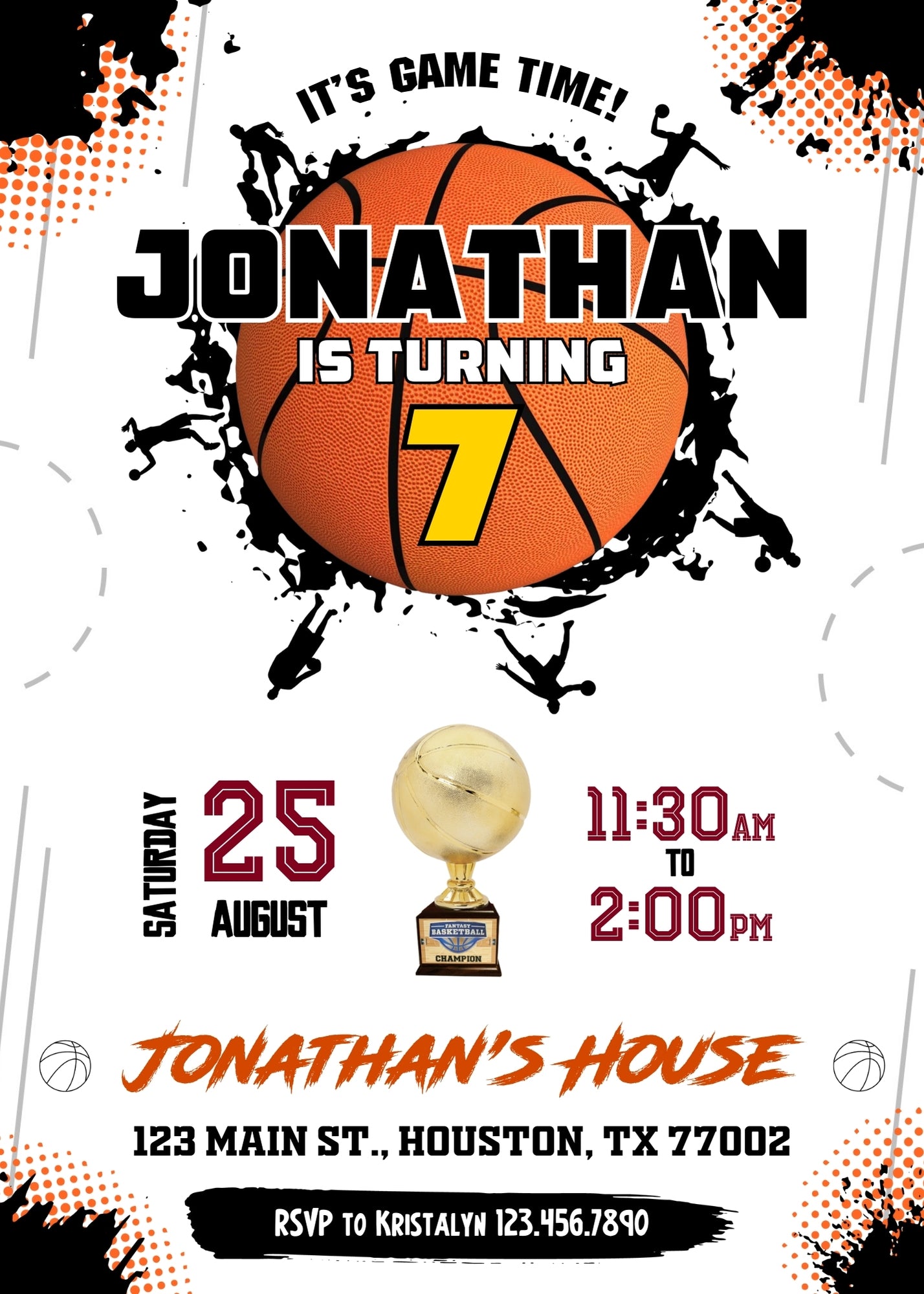 Basketball NBA Slam Dunk customizable invitation template | Share or Print | boy | HT630