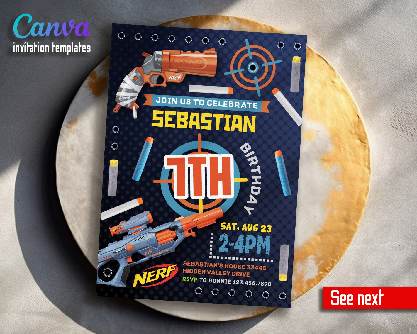 NERF Dart Wars customizable invitation template | Share or Print | boy | DZ357