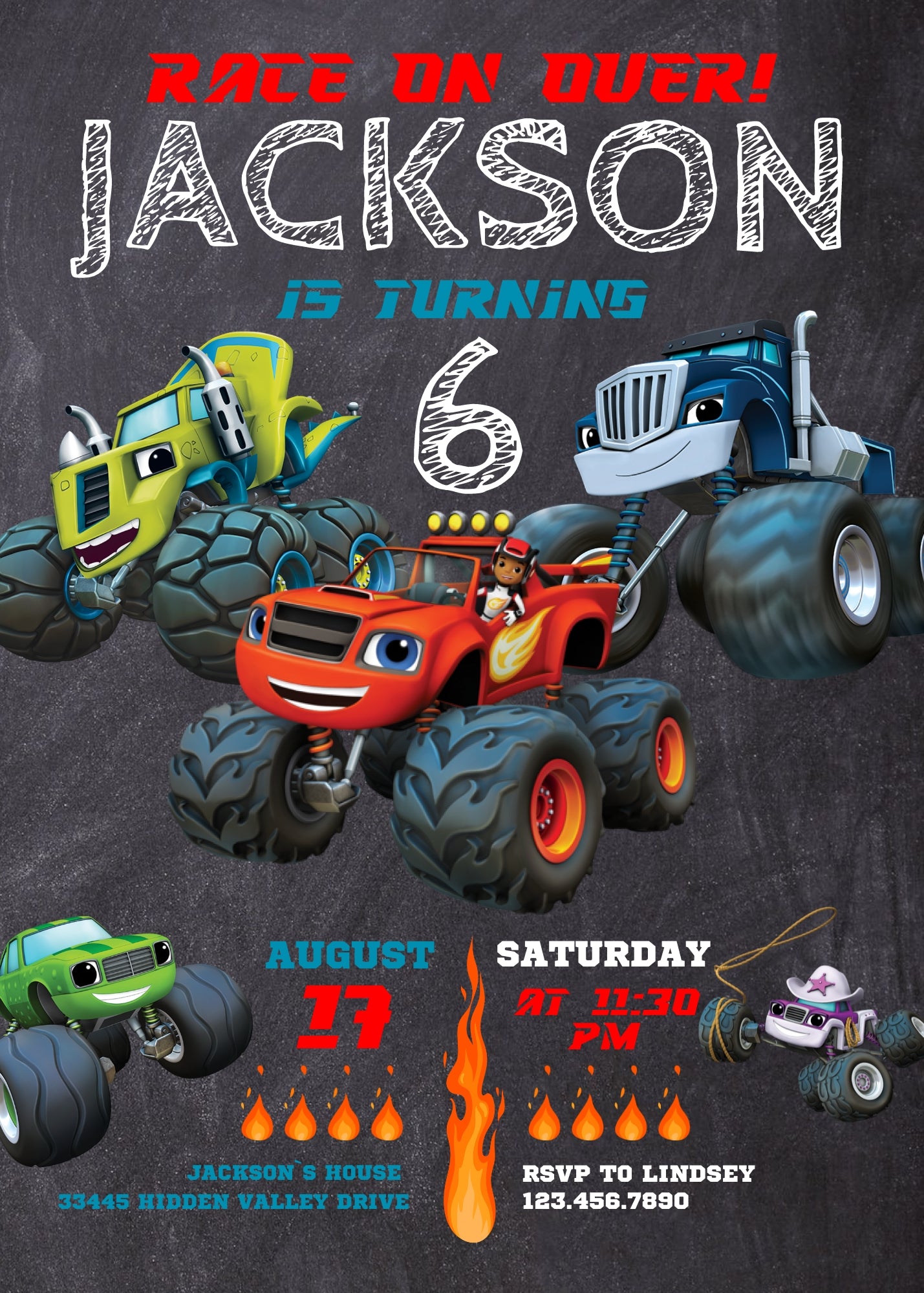 Blaze Monster Machines Trucks customizable invitation template | Share or Print | boy | FK290