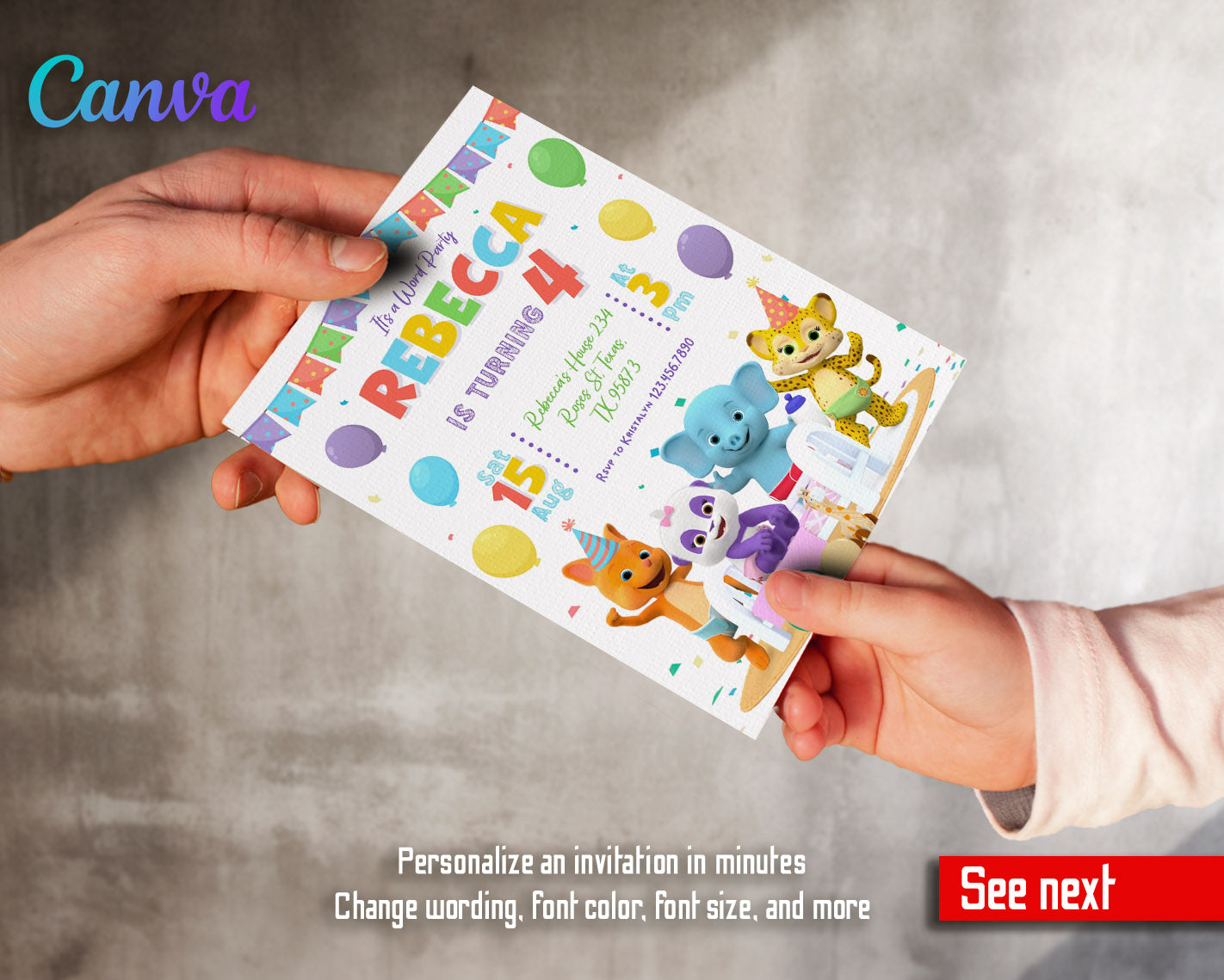 Word Party customizable invitation template | Share or Print | | DT553