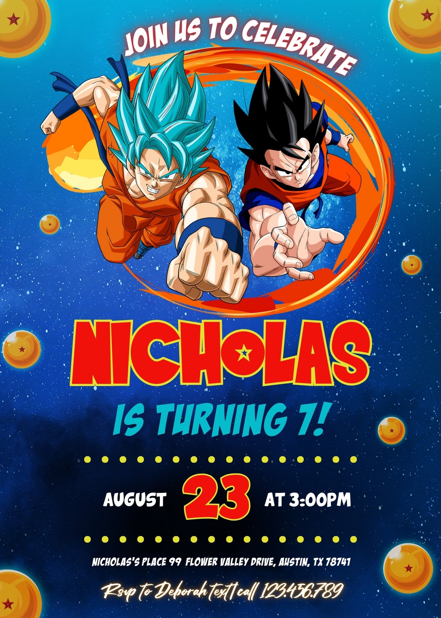 Dragon Ball Z Anime customizable invitation template | Share or Print | boy | YS332