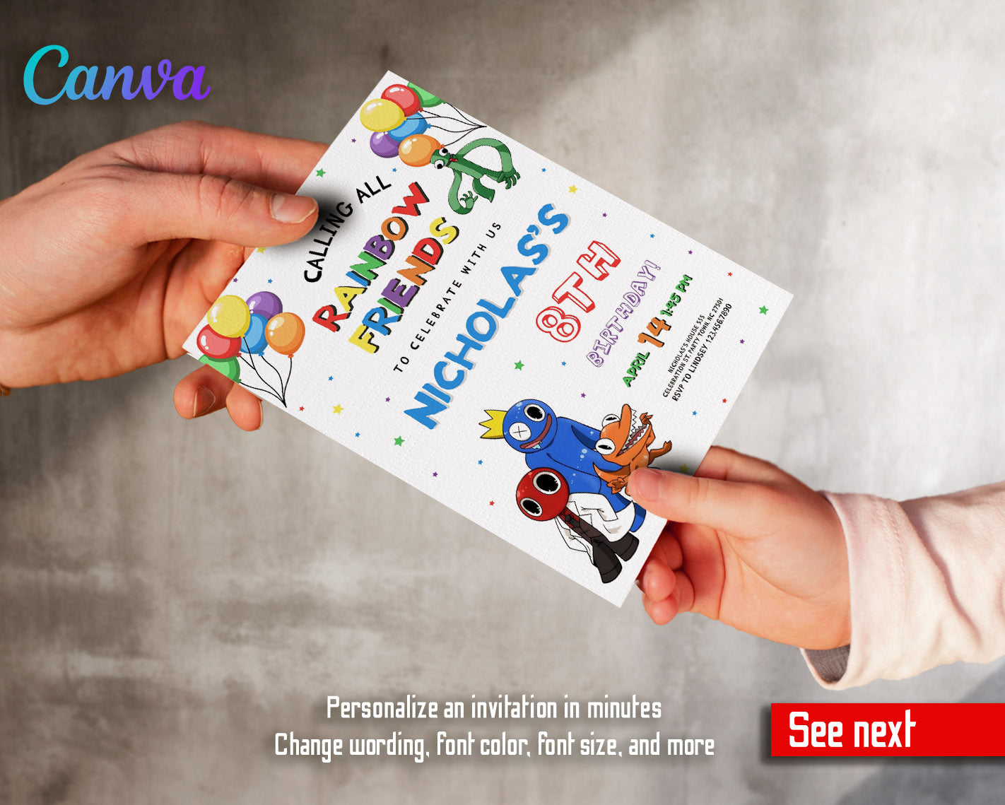 Rainbow Friends customizable invitation template | Share or Print | | BL032