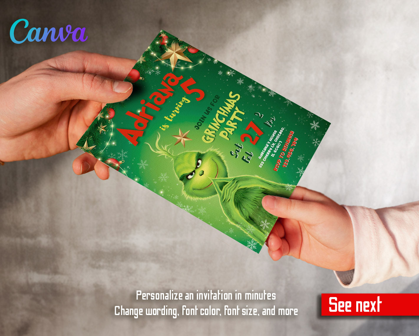 The Grinch Merry Grinchmas customizable invitation template | Share or Print | | JL198