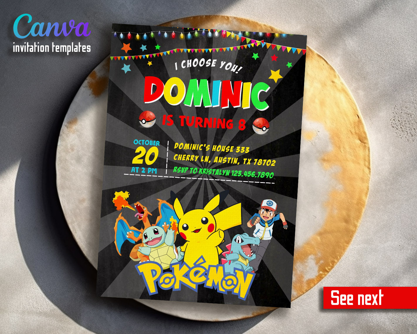Pokemon Pikachu customizable invitation template | Share or Print | | WA232