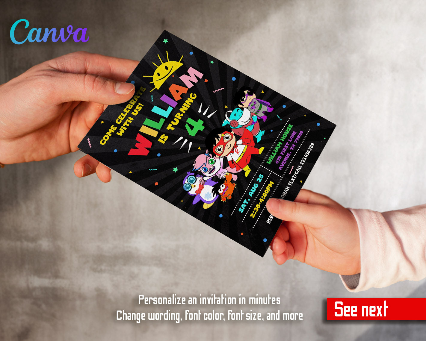 Ryan's World customizable invitation template | Share or Print | | BG407