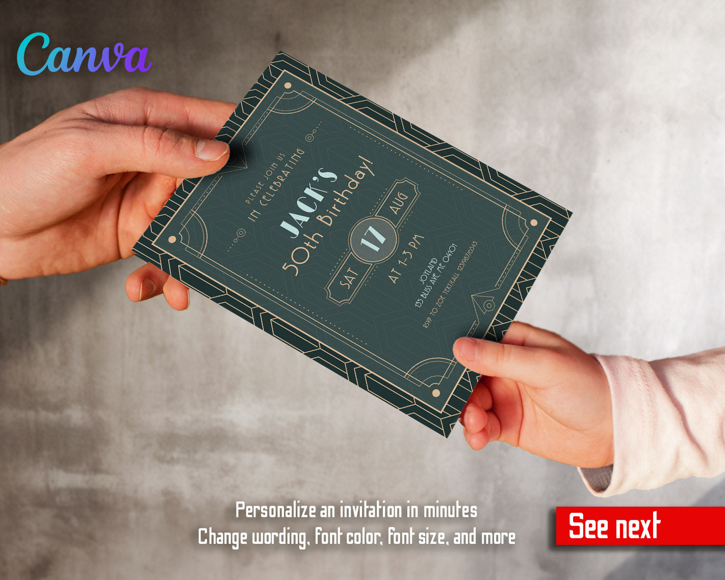 The Great Gatsby Art Deco customizable invitation template | Share or Print | | XG072