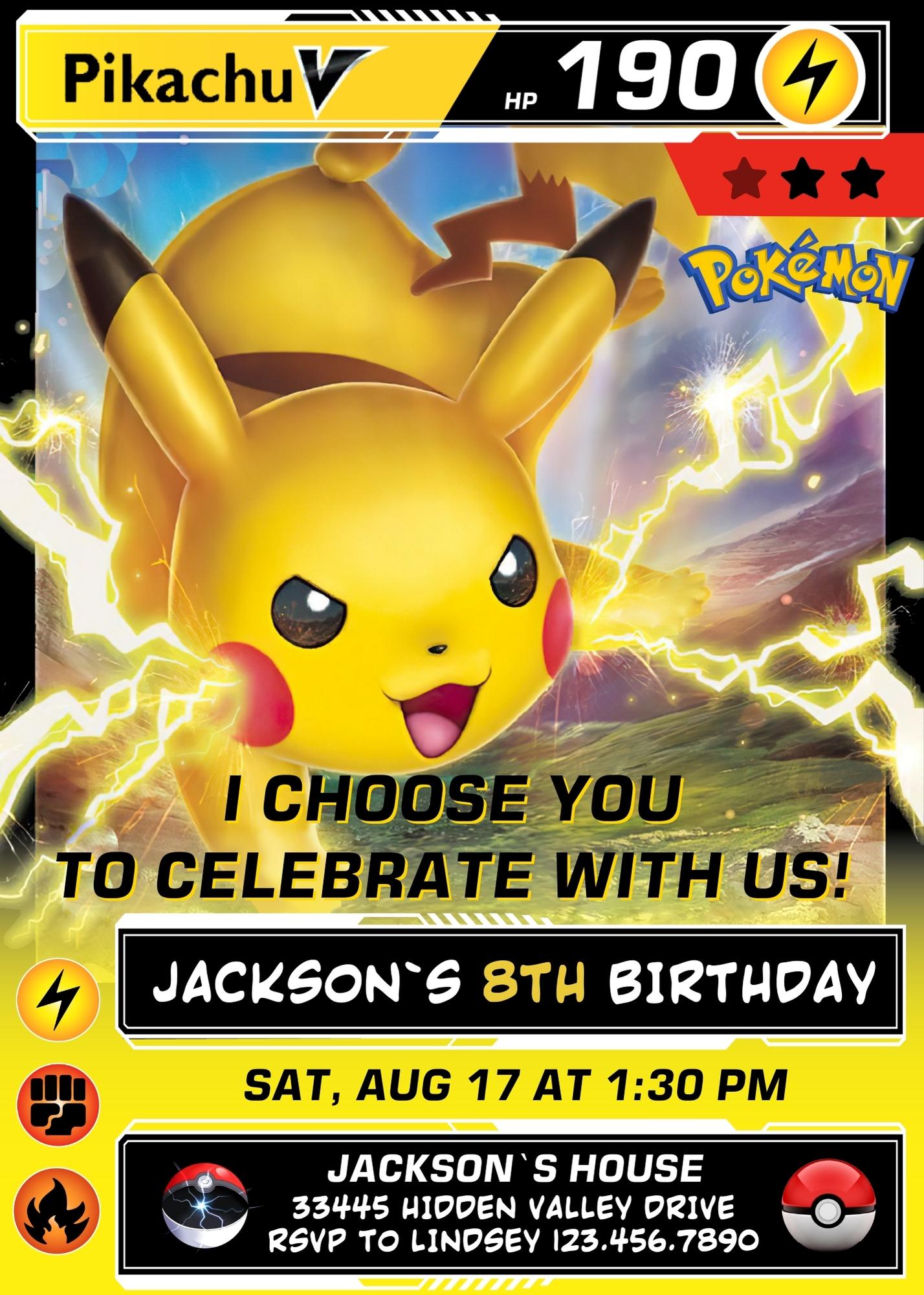 Pokemon Pikachu customizable invitation template | Share or Print | | MU864