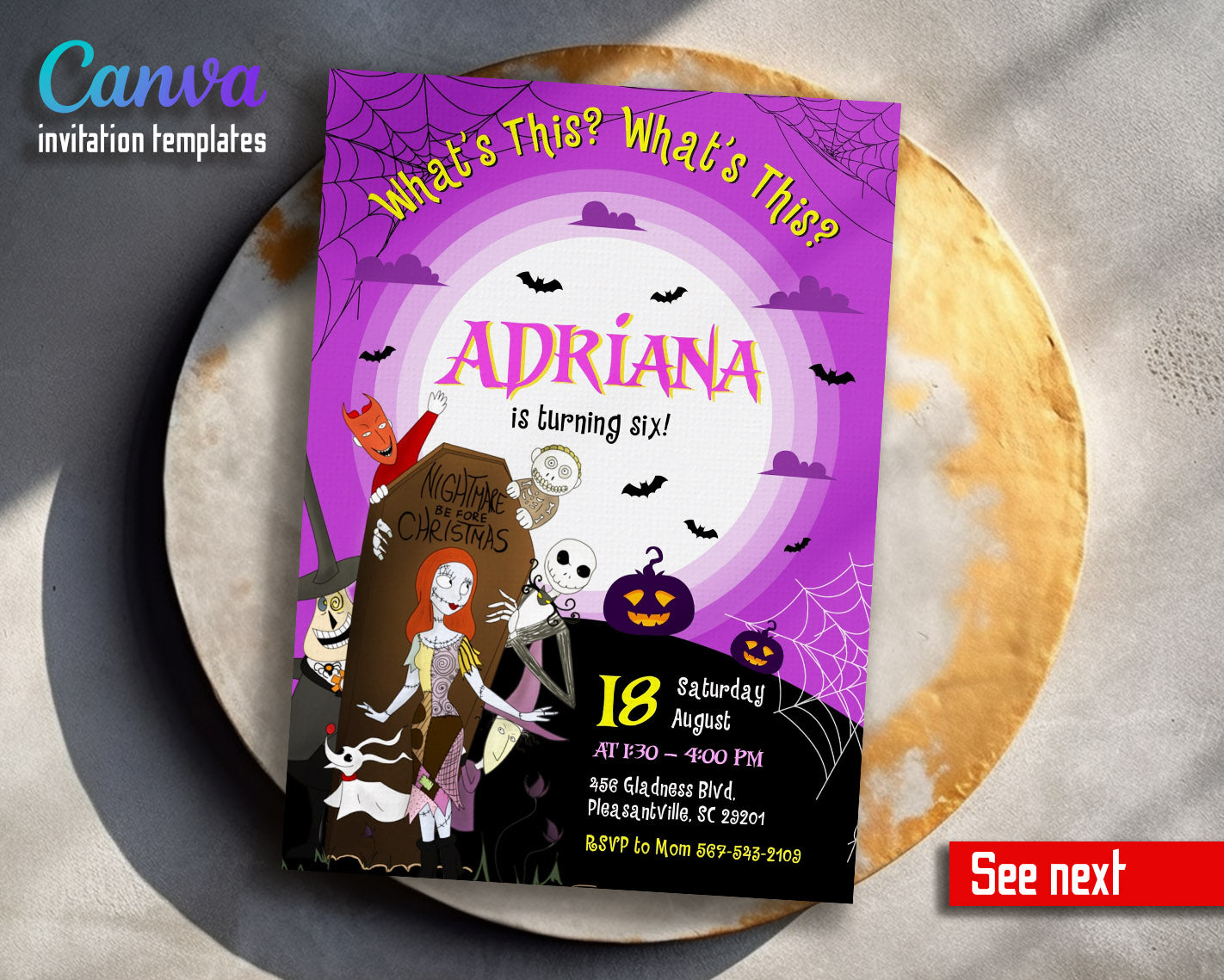 The Nightmare Before Christmas Halloween customizable invitation template | Share or Print | | XN925