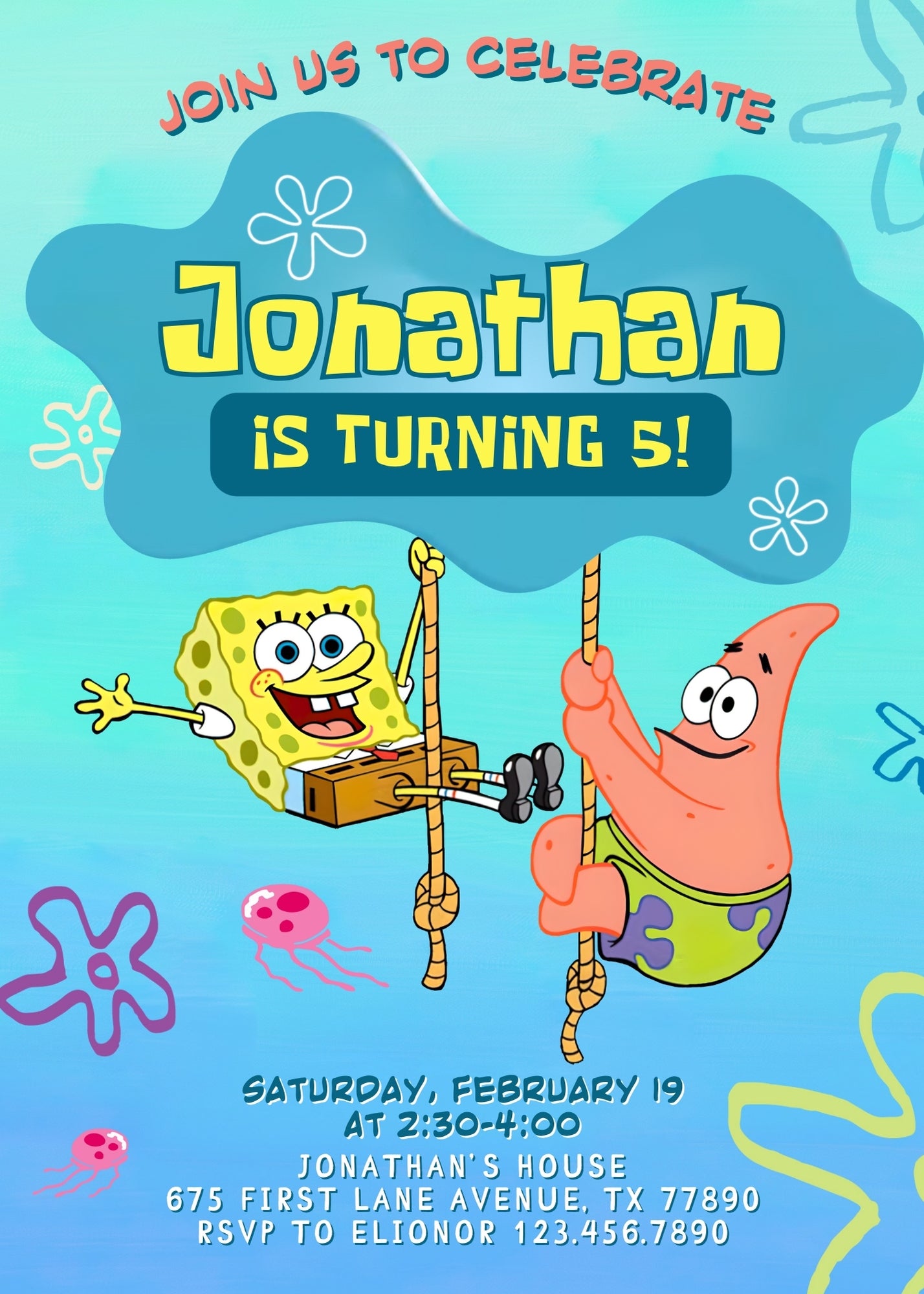 SpongeBob SquarePant customizable invitation template | Share or Print | | GR755