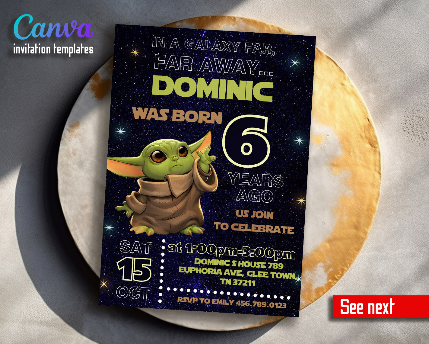 Baby Yoda Grogu Star Wars Mandalorian customizable invitation template | Share or Print | boy | QT270