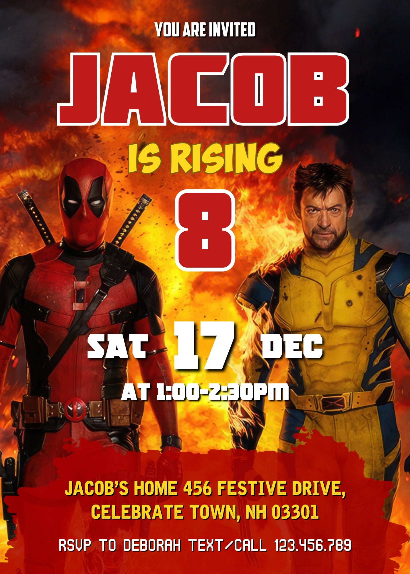 Deadpool Wolverine Marvel customizable invitation template | Share or Print | boy | DA851
