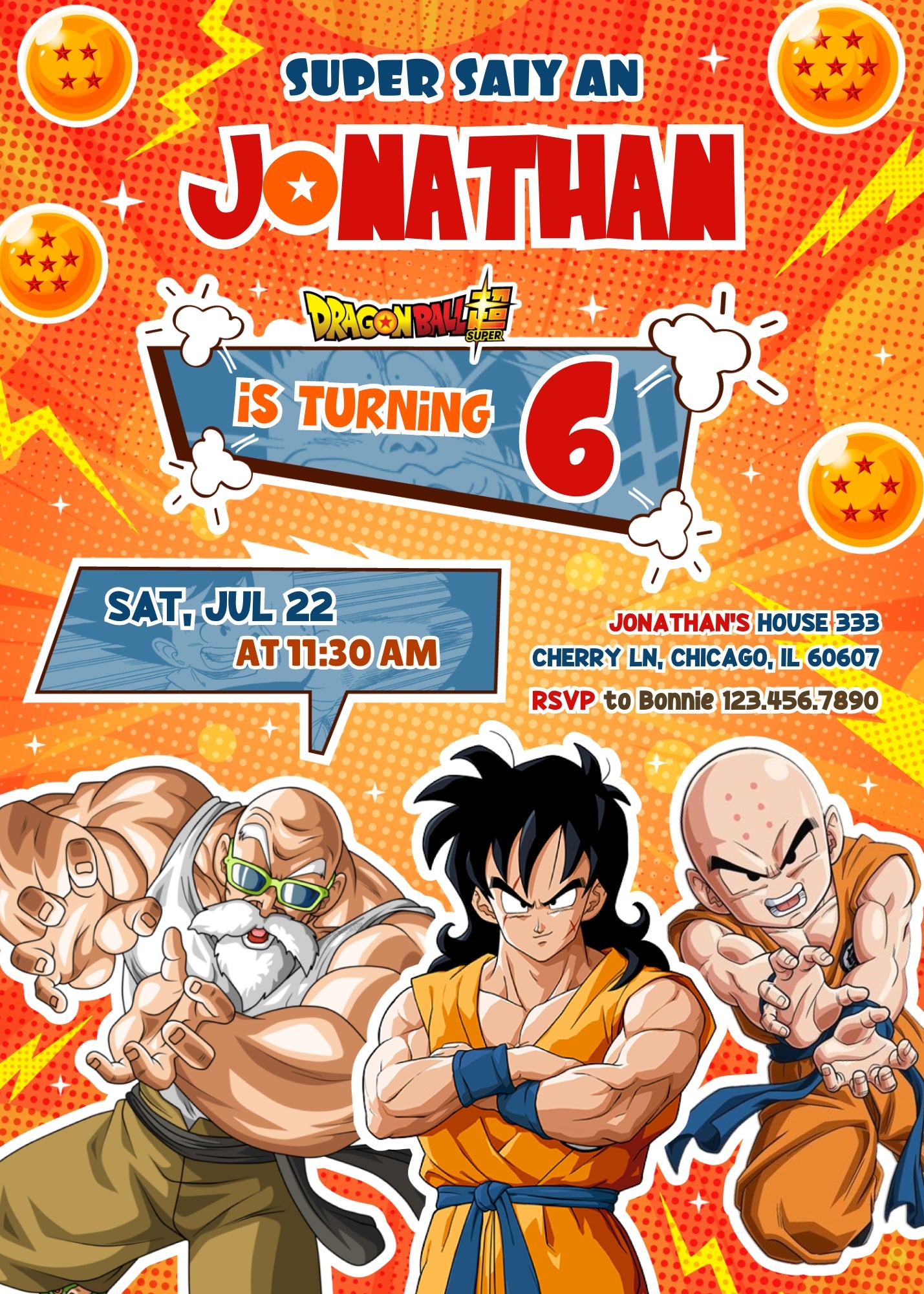 Dragon Ball Z Anime customizable invitation template | Share or Print | boy | VH492