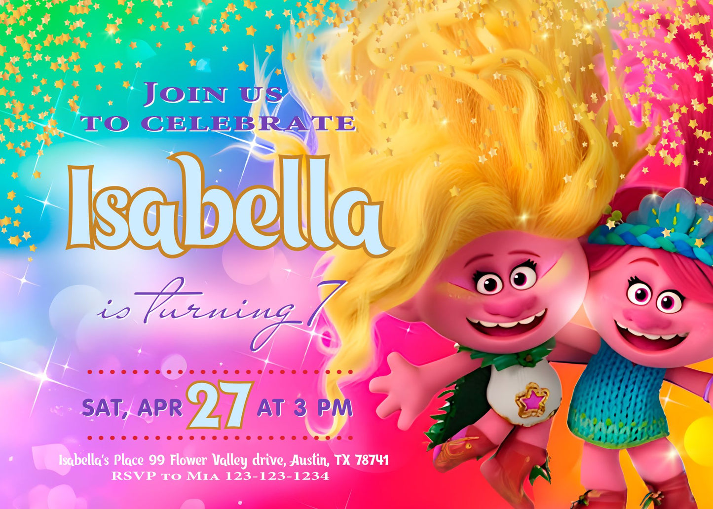 Trolls Poppy customizable invitation template | Share or Print | | RR676