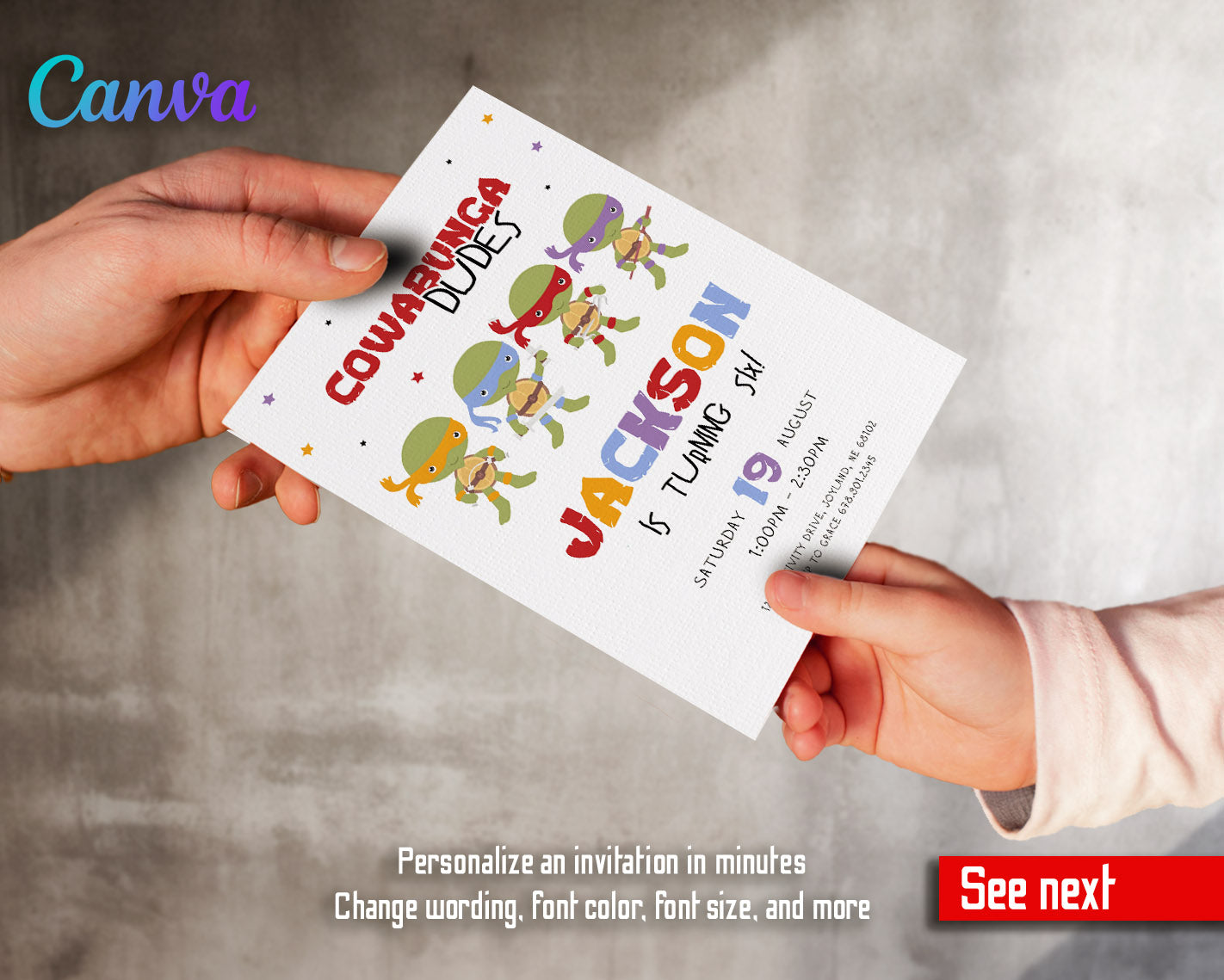 Teenage Mutant Ninja Turtles customizable invitation template | Share or Print | boy | XY624