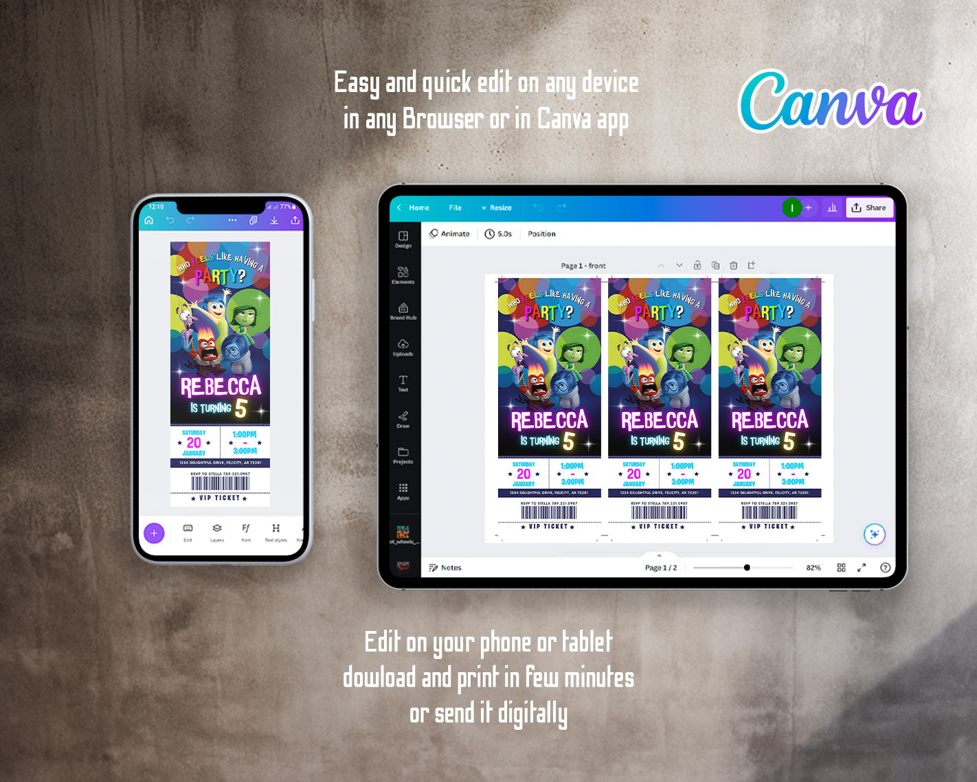 Inside Out 2 customizable invitation template | Share or Print | | BZ401