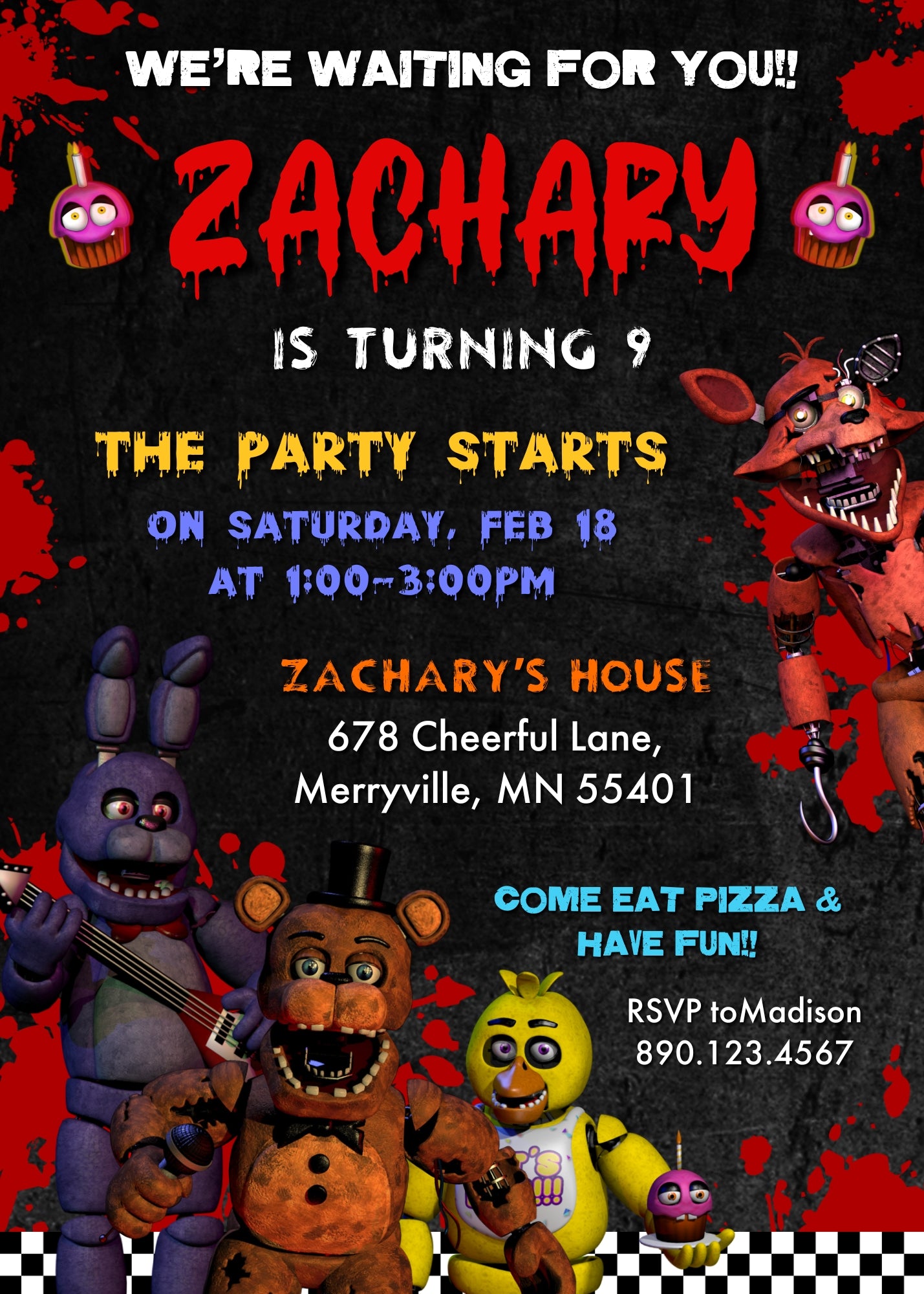 Five Nights at Freddy's customizable invitation template | Share or Print | | FT834