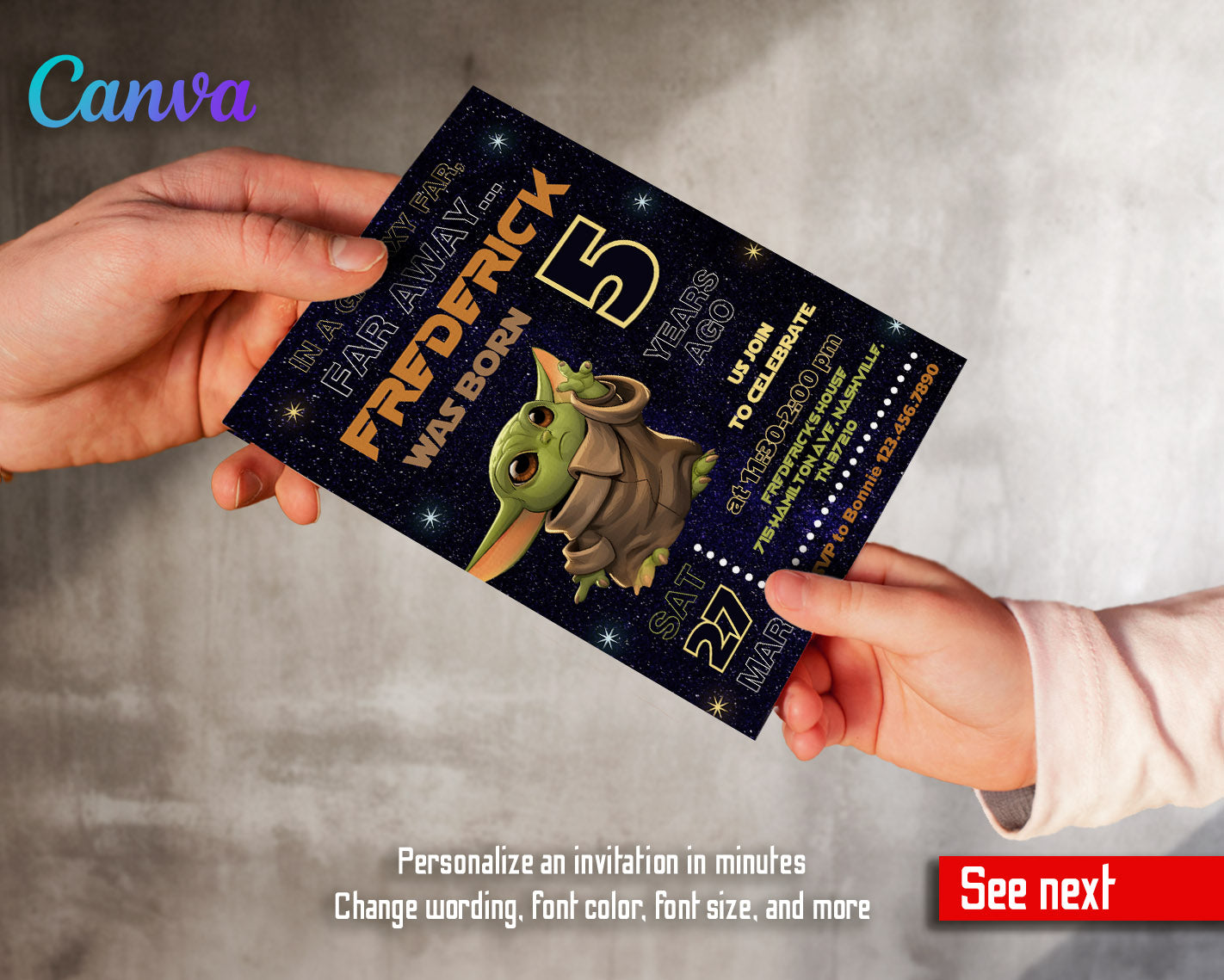 Baby Yoda Grogu Star Wars Mandalorian customizable invitation template | Share or Print | boy | IF987