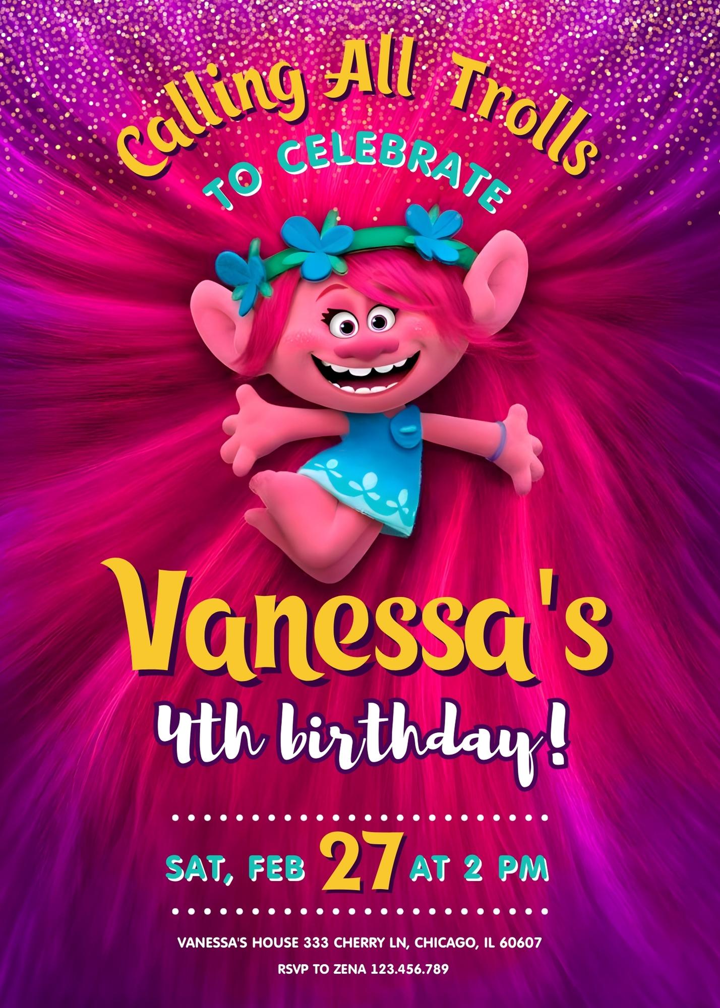 Trolls Poppy customizable invitation template | Share or Print | | MZ579