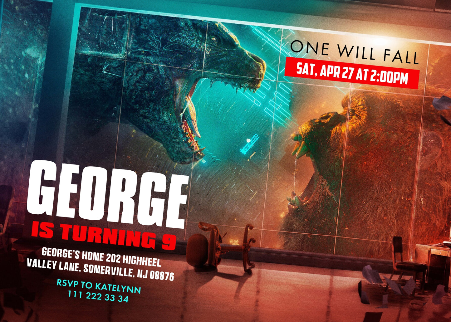 Godzilla X King Kong customizable invitation template | Share or Print | | EW184