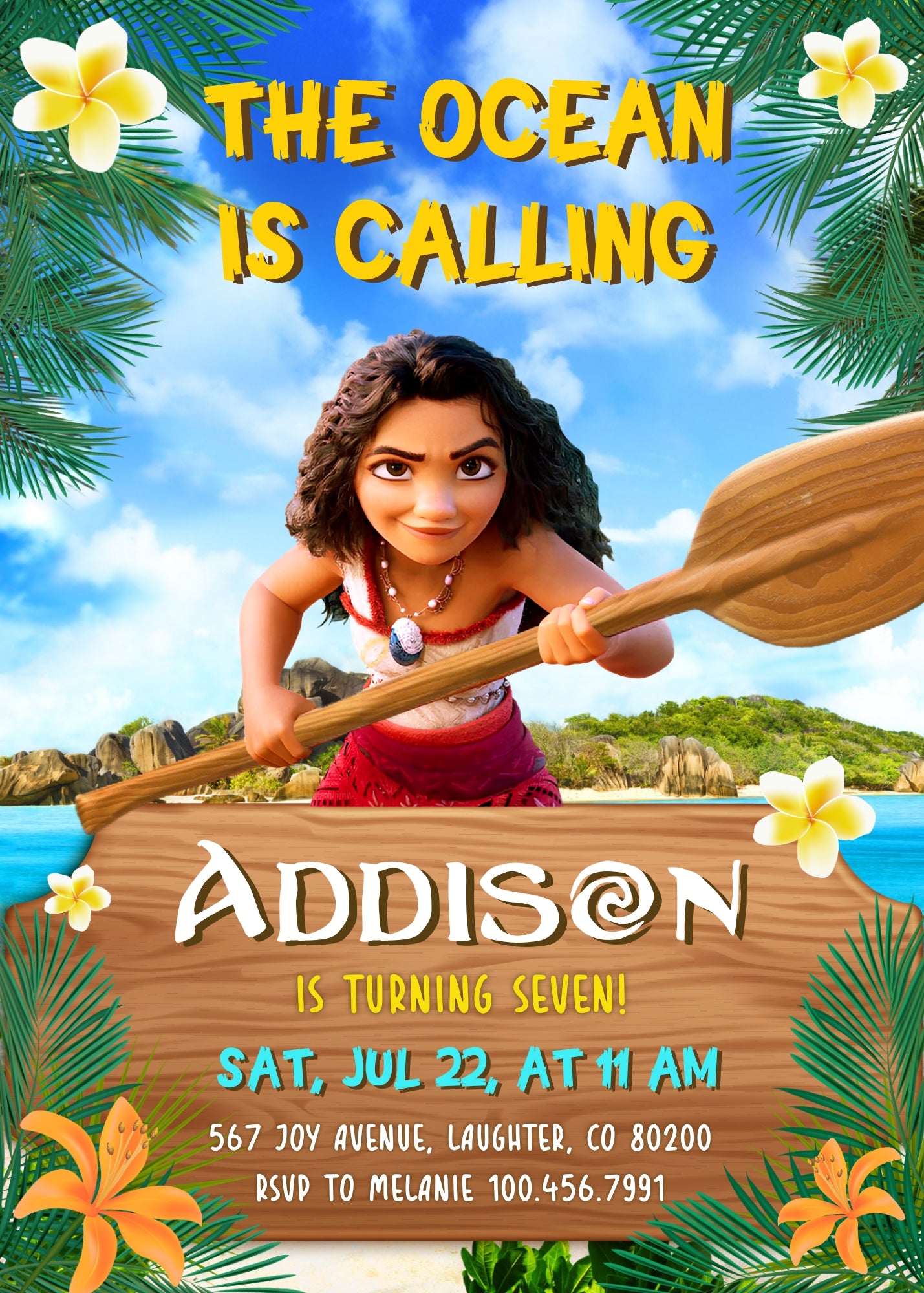 Moana Princess customizable invitation template | Share or Print | girl | HQ106