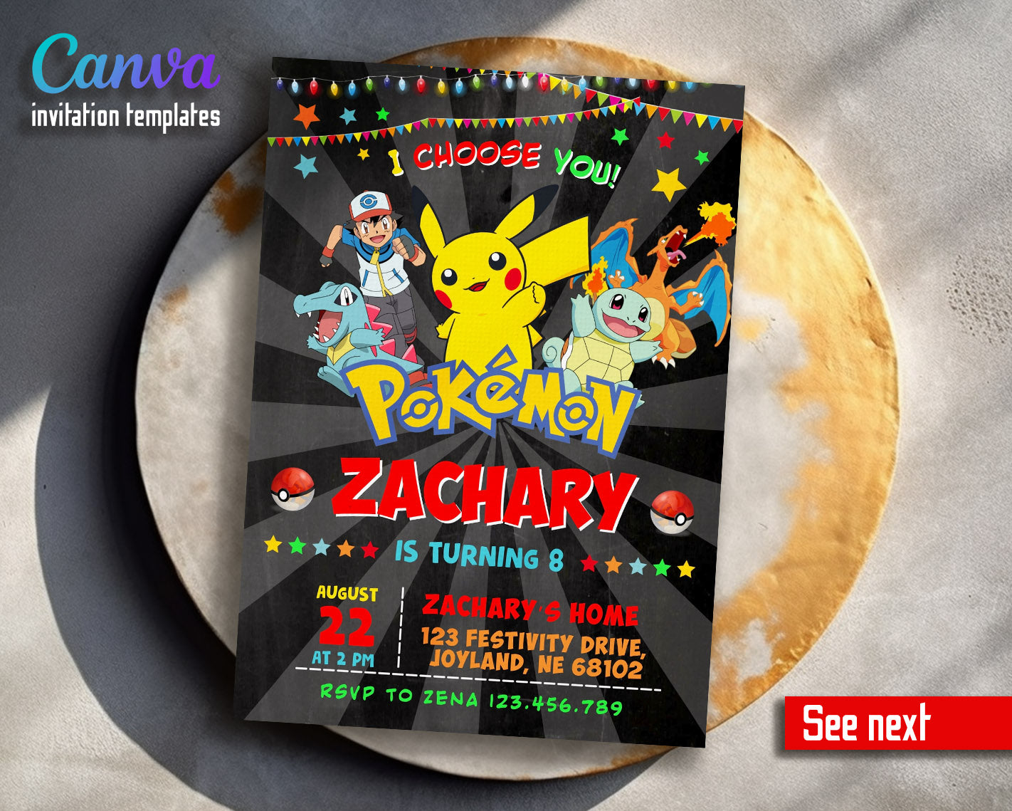 Pokemon Pikachu customizable invitation template | Share or Print | | XA280