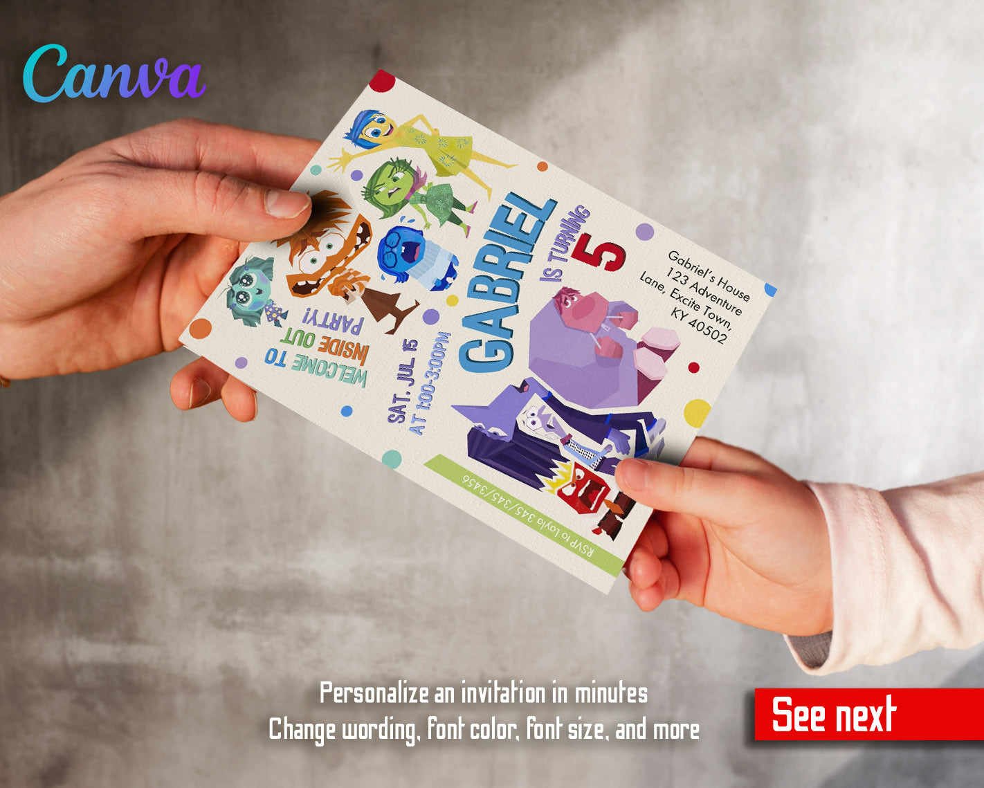 Inside Out 2 customizable invitation template | Share or Print | | ZU536