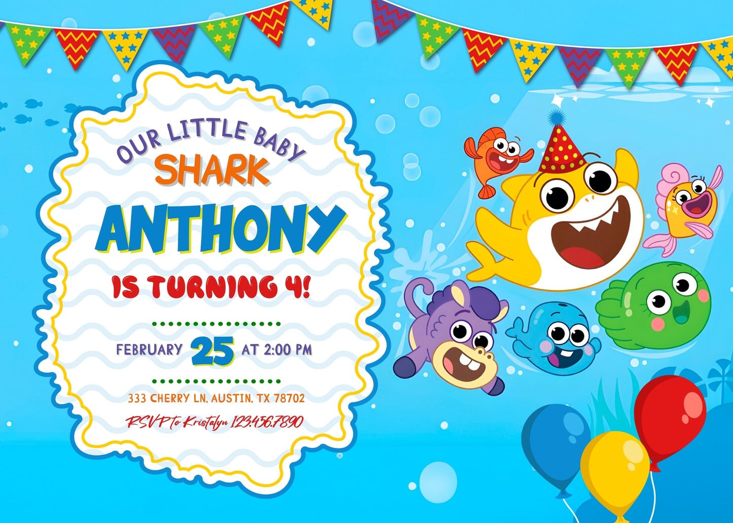 Baby Shark customizable invitation template | Share or Print | | OA538