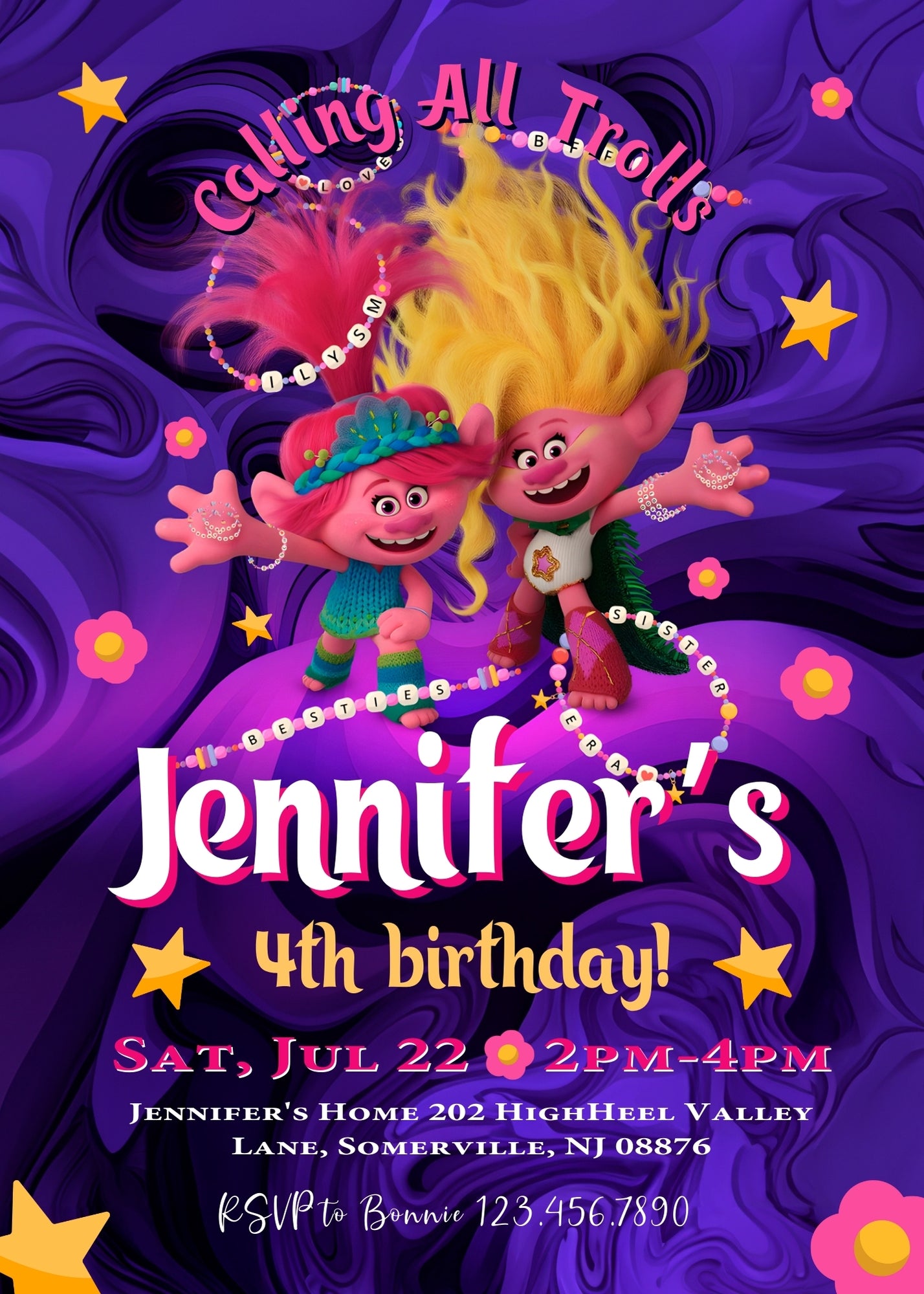 Trolls Poppy customizable invitation template | Share or Print | | WH957