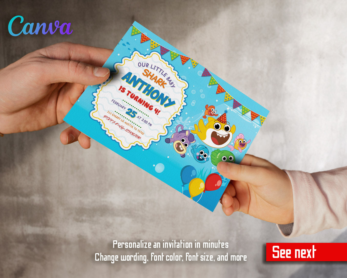 Baby Shark customizable invitation template | Share or Print | | OA538