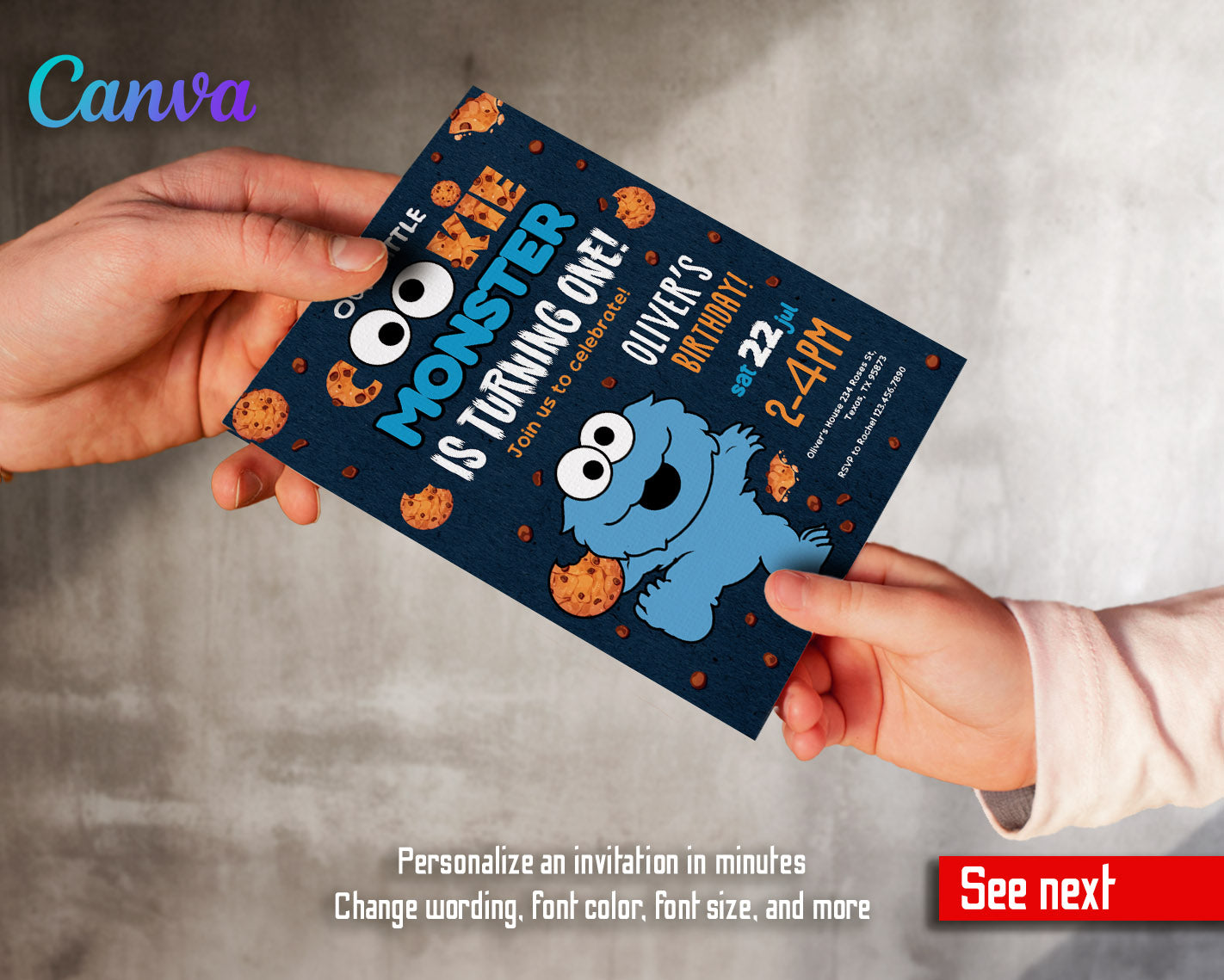 Sesame Street Cookie Monster customizable invitation template | Share or Print | | LF507