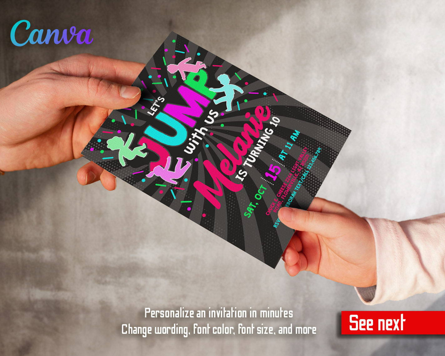 Trampoline Jump Party customizable invitation template | Share or Print | | KP592