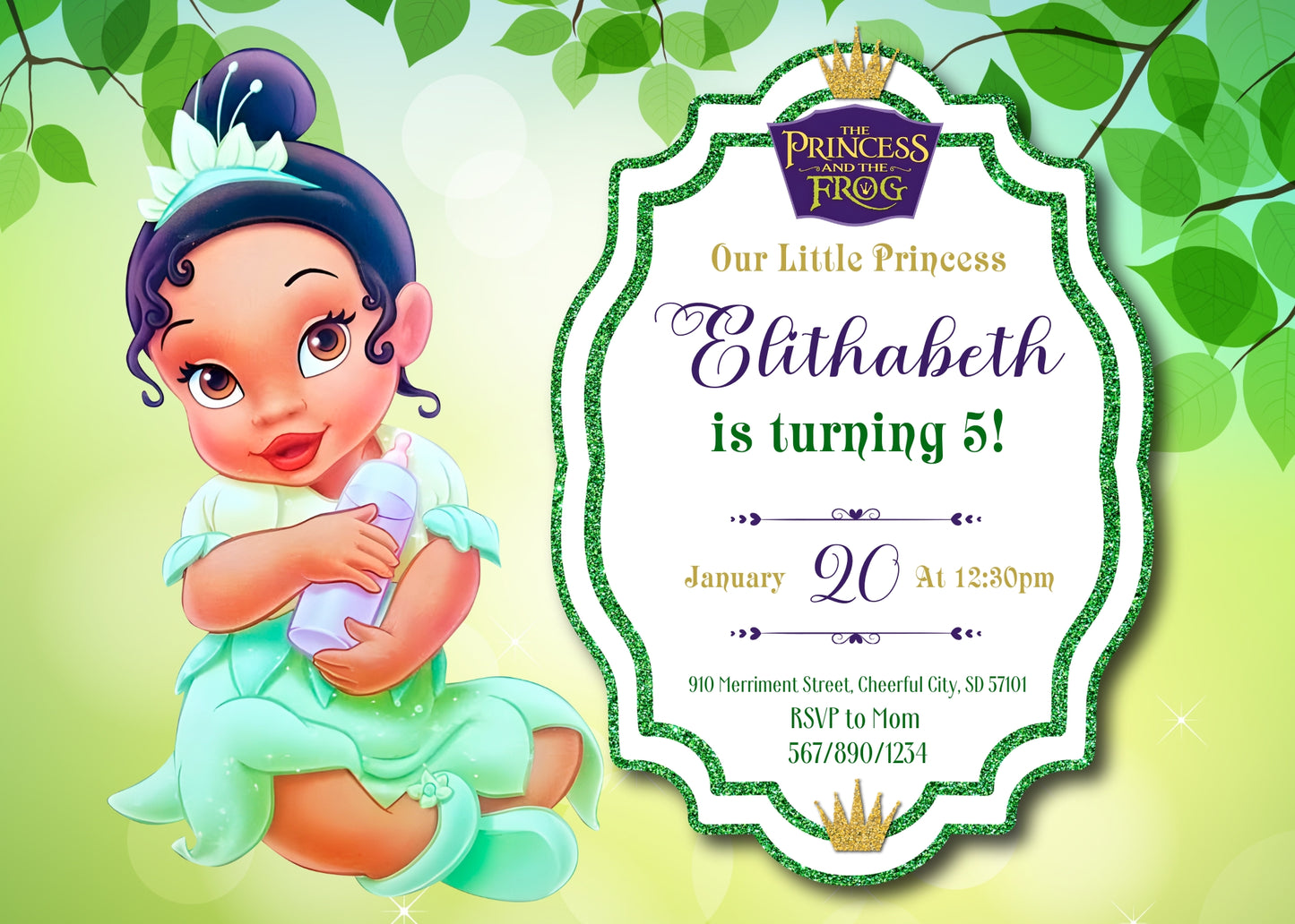 Tiana Frog Princess customizable invitation template | Share or Print | girl | FD772