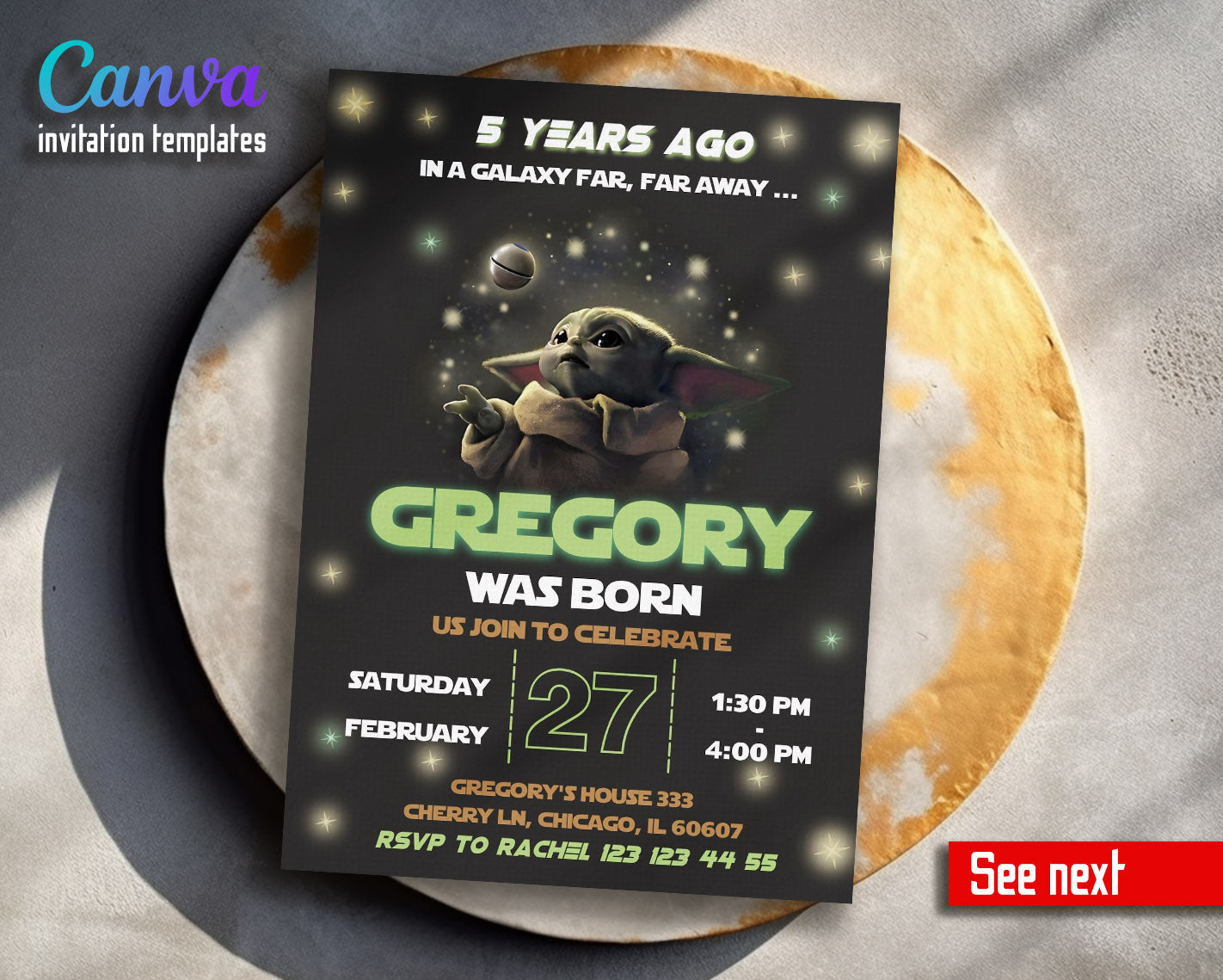 Baby Yoda Grogu Star Wars Mandalorian customizable invitation template | Share or Print | boy | MQ519